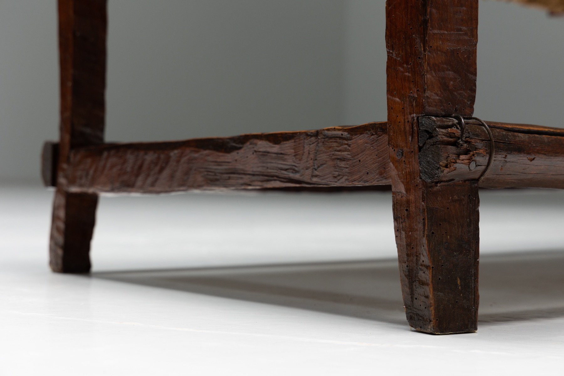 Naive Folk Art Bench with Woven Seating - 1920s