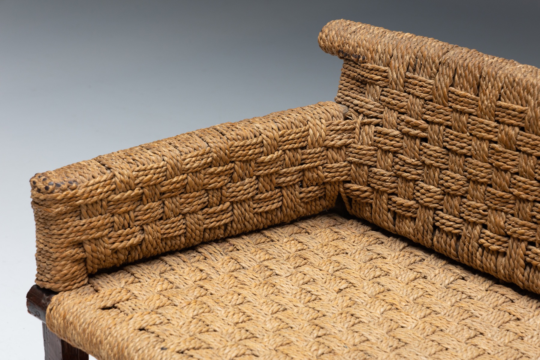 Naive Folk Art Bench with Woven Seating - 1920s
