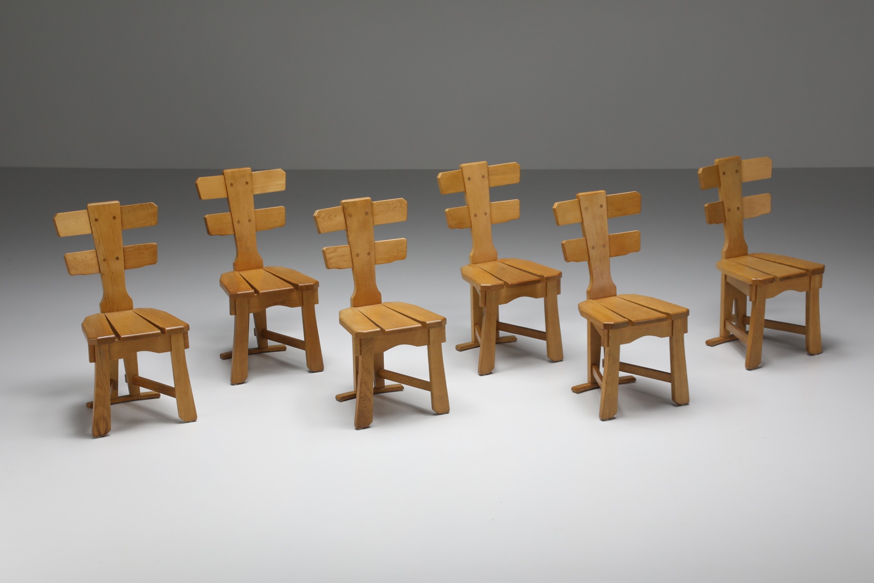 Oak Brutalist Dining Chairs - 1960's