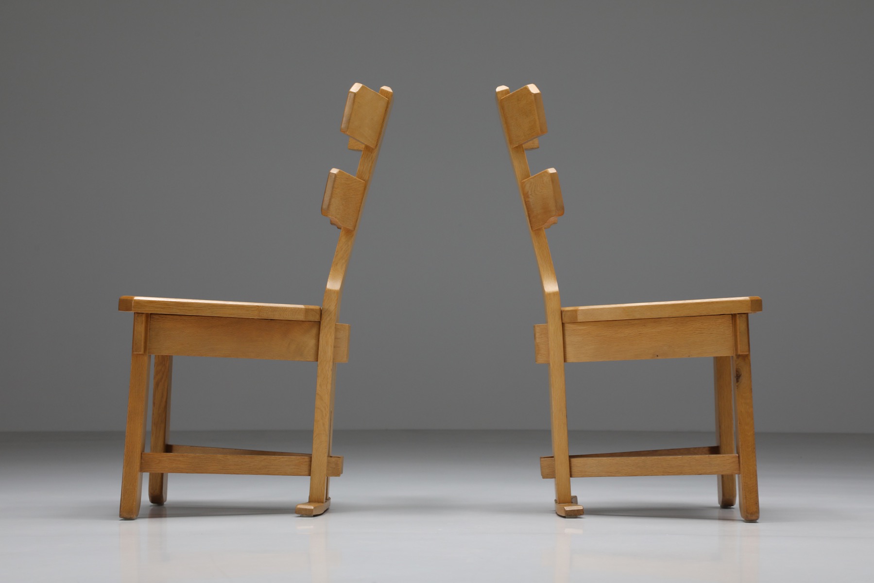 Oak Brutalist Dining Chairs - 1960's
