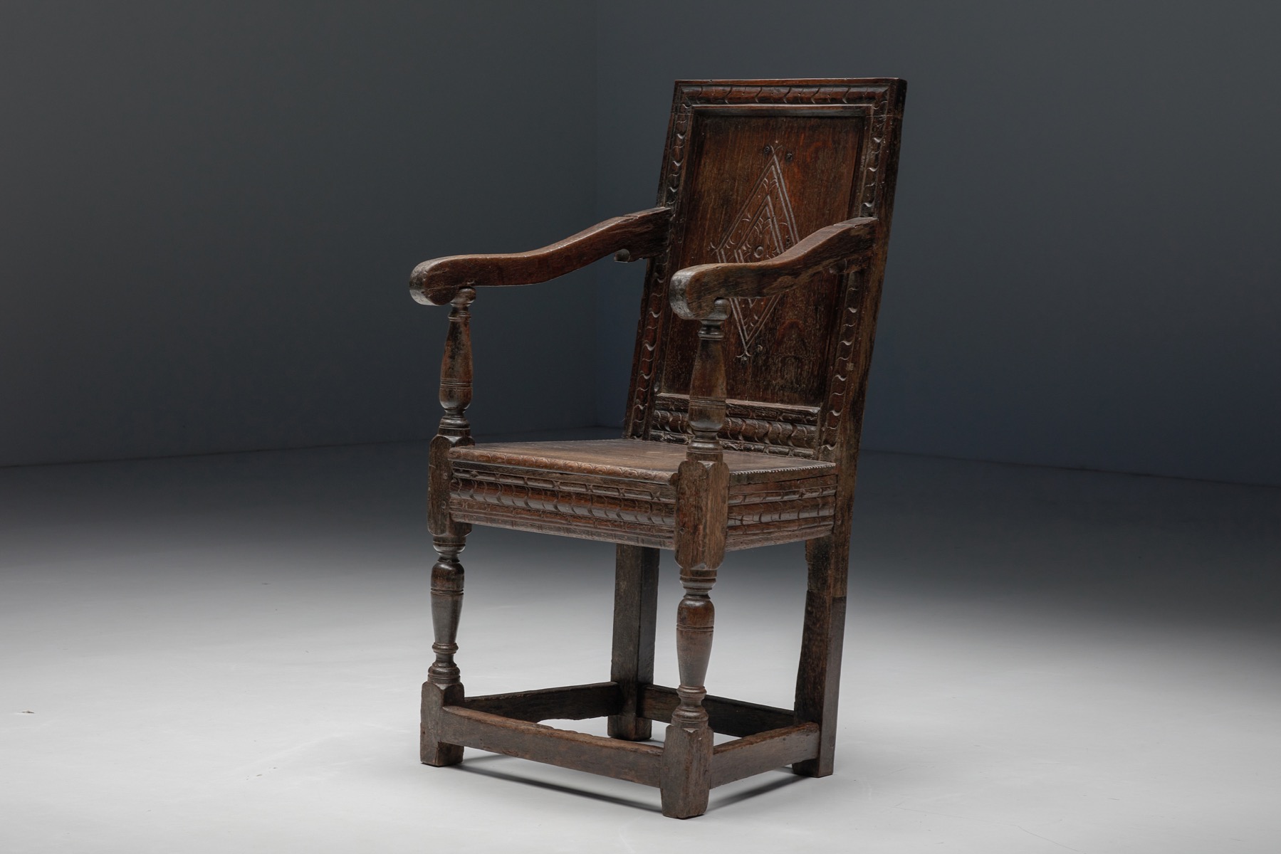 Carved Oak Armchair, England - 17th Century
