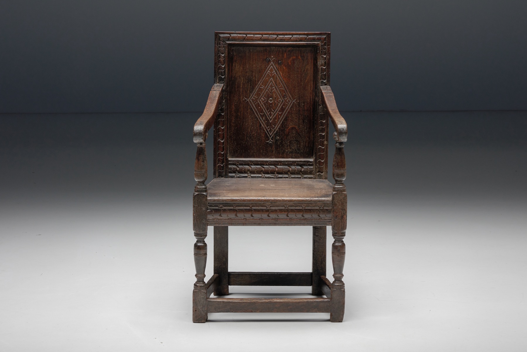 Carved Oak Armchair, England - 17th Century