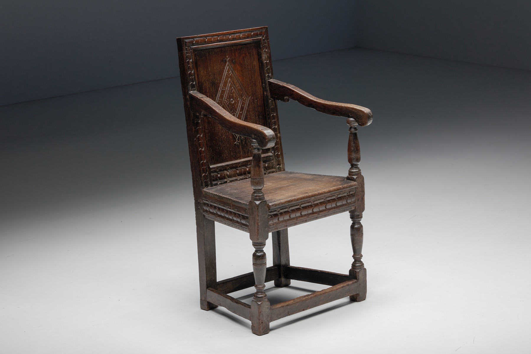 Carved Oak Armchair, England - 17th Century
