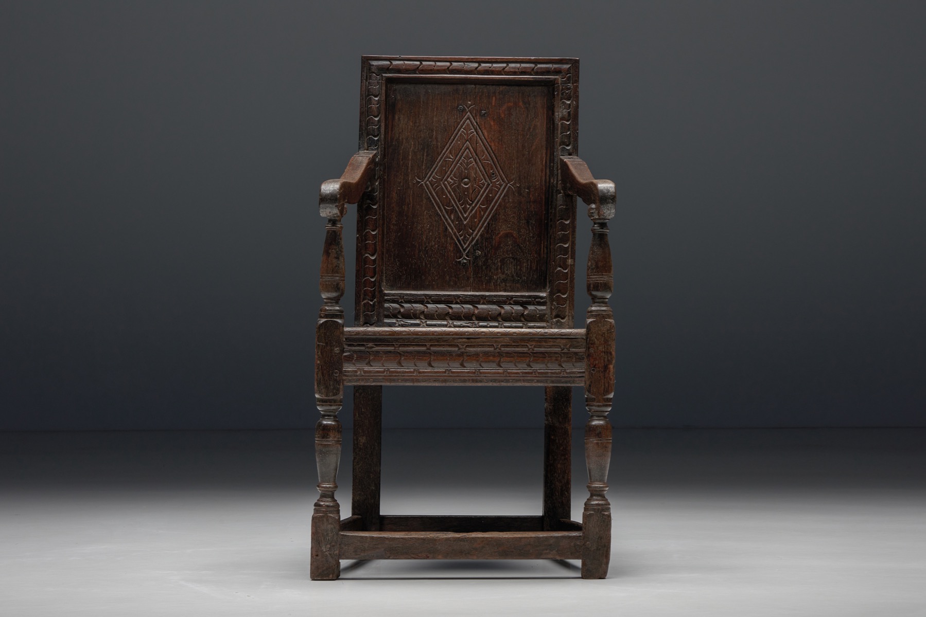 Carved Oak Armchair, England - 17th Century