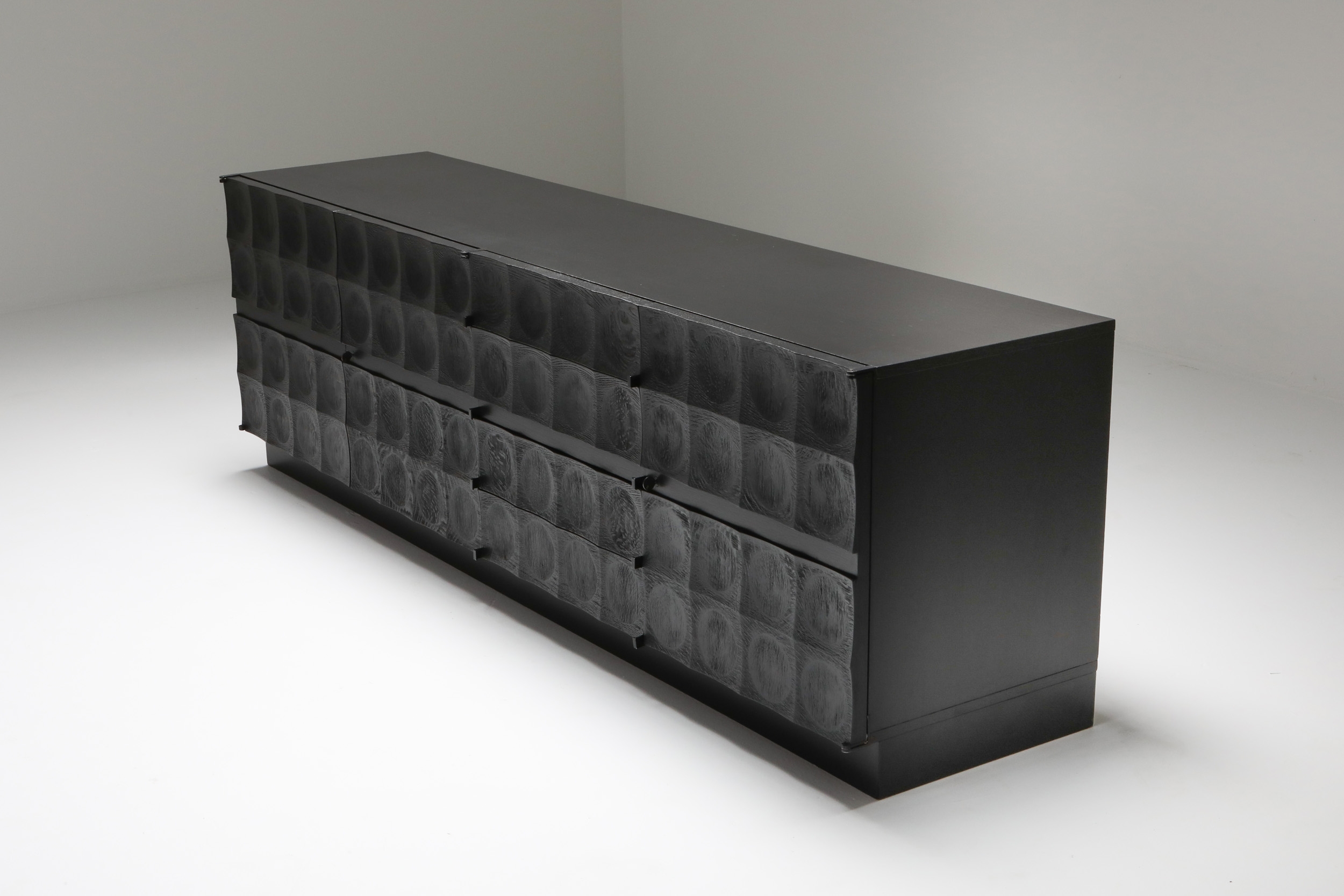 De Coene brutalist stained oak sideboard with circular patterned doors - 1970s