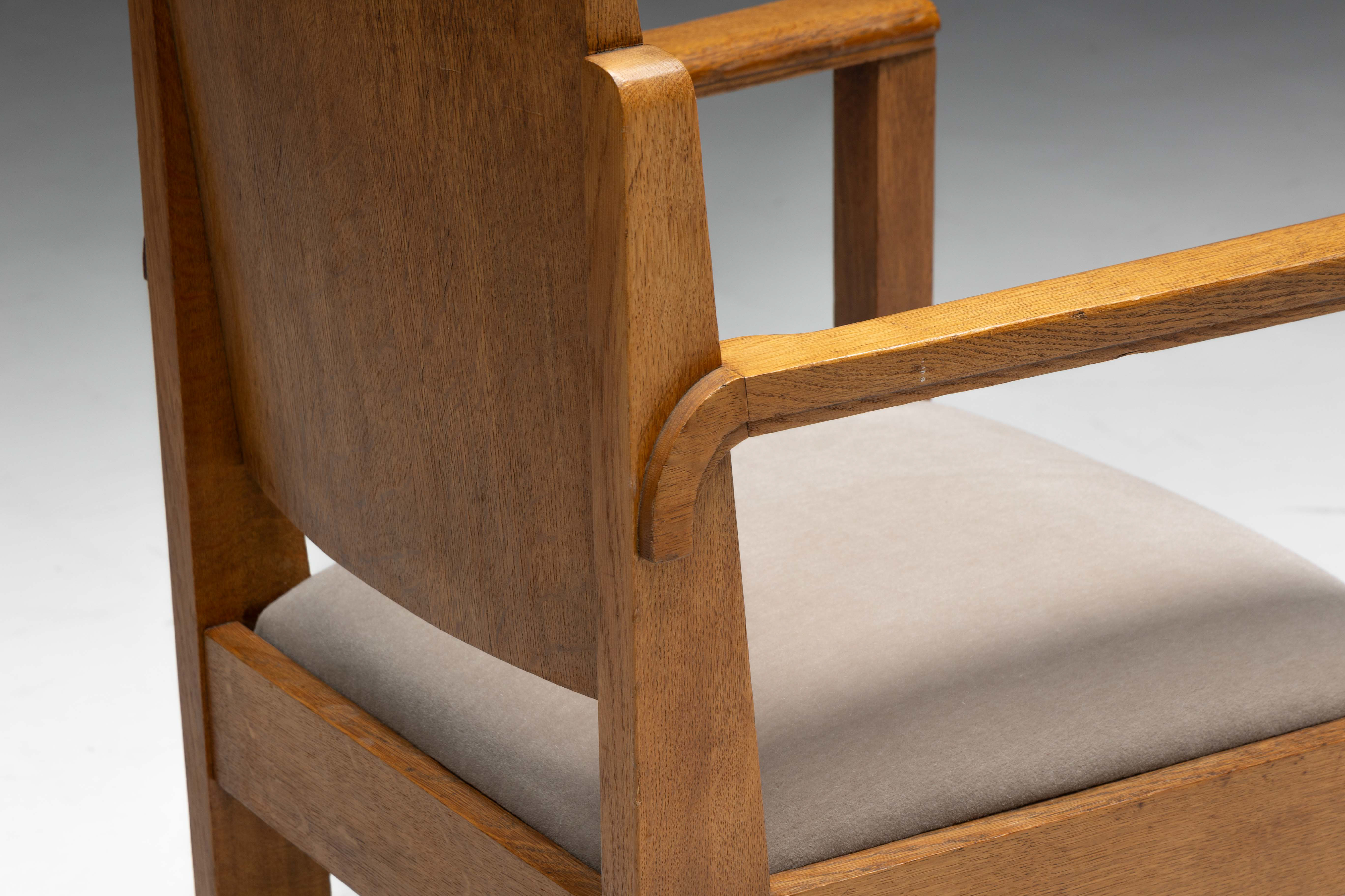Amsterdam School Art Deco Oak Armchairs, Netherlands - 1920s