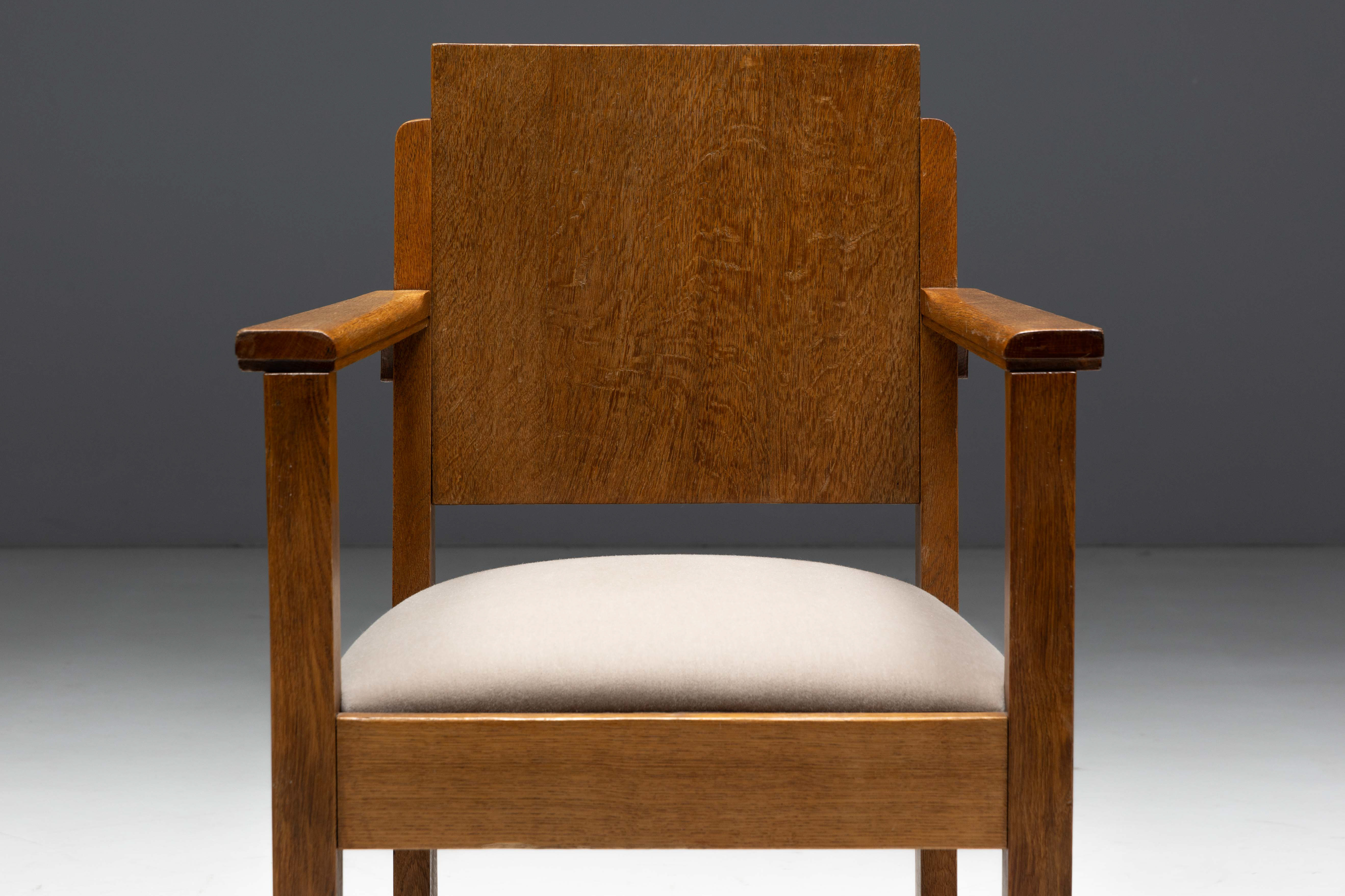 Amsterdam School Art Deco Oak Armchairs, Netherlands - 1920s