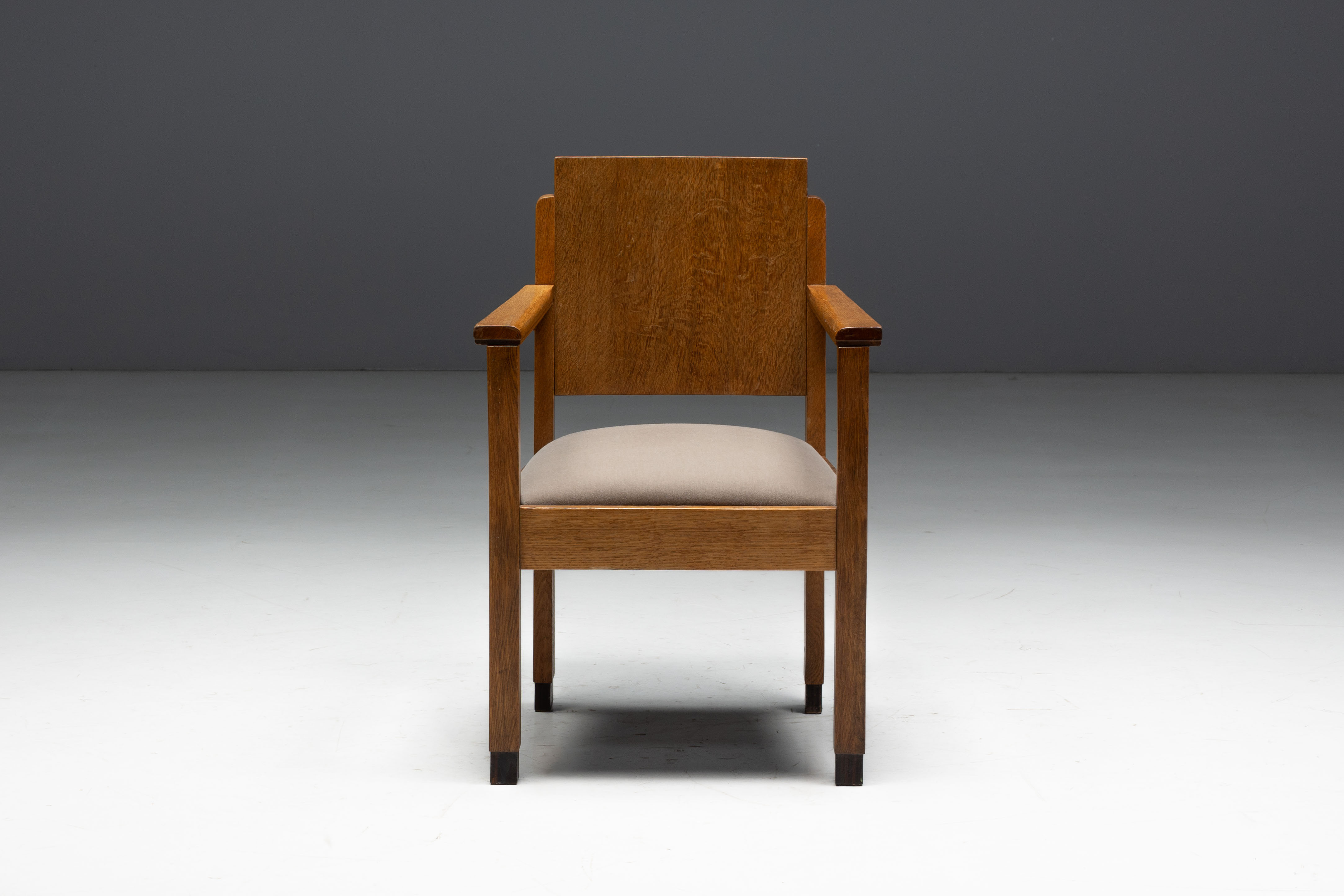 Amsterdam School Art Deco Oak Armchairs, Netherlands - 1920s