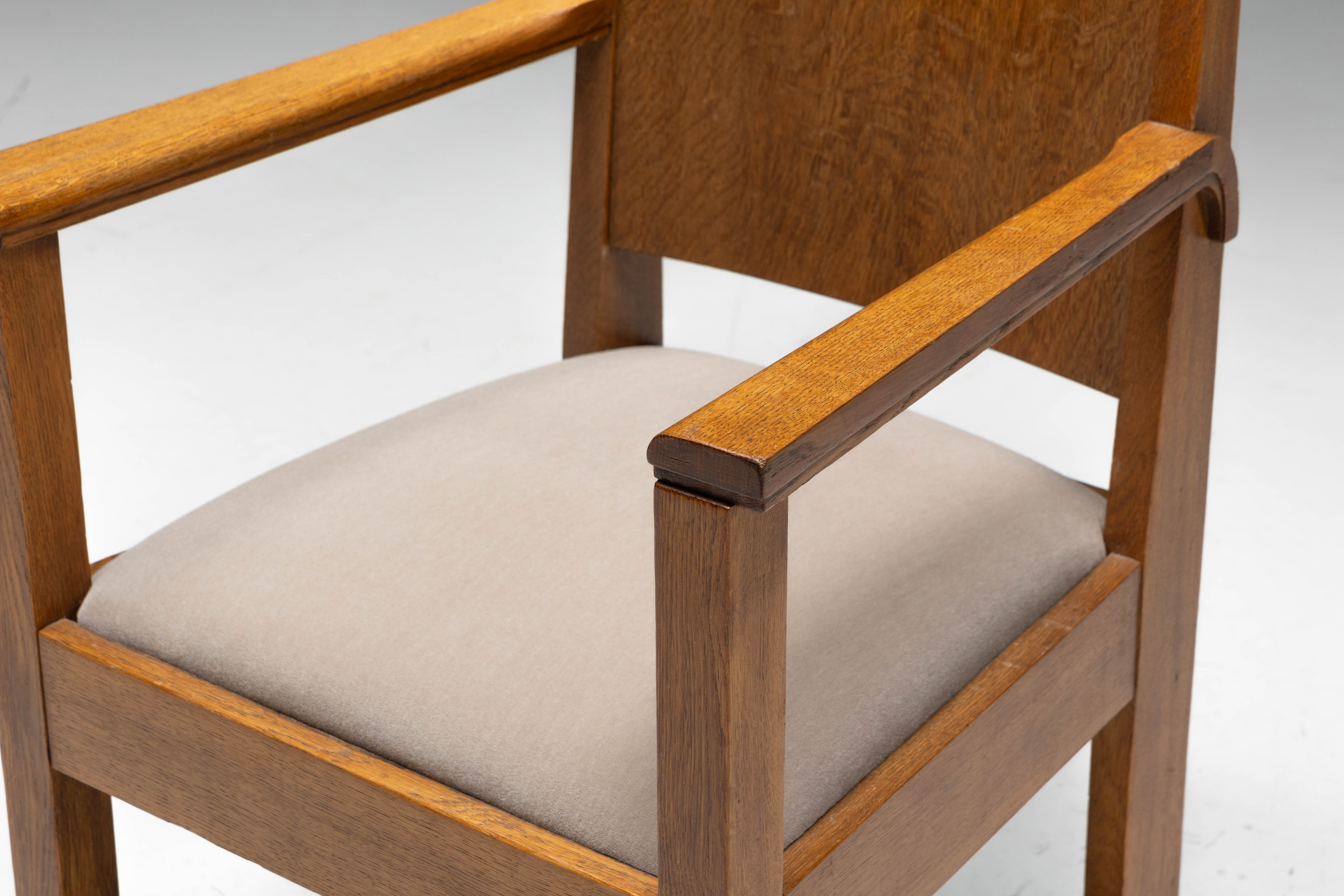 Amsterdam School Art Deco Oak Armchairs, Netherlands - 1920s