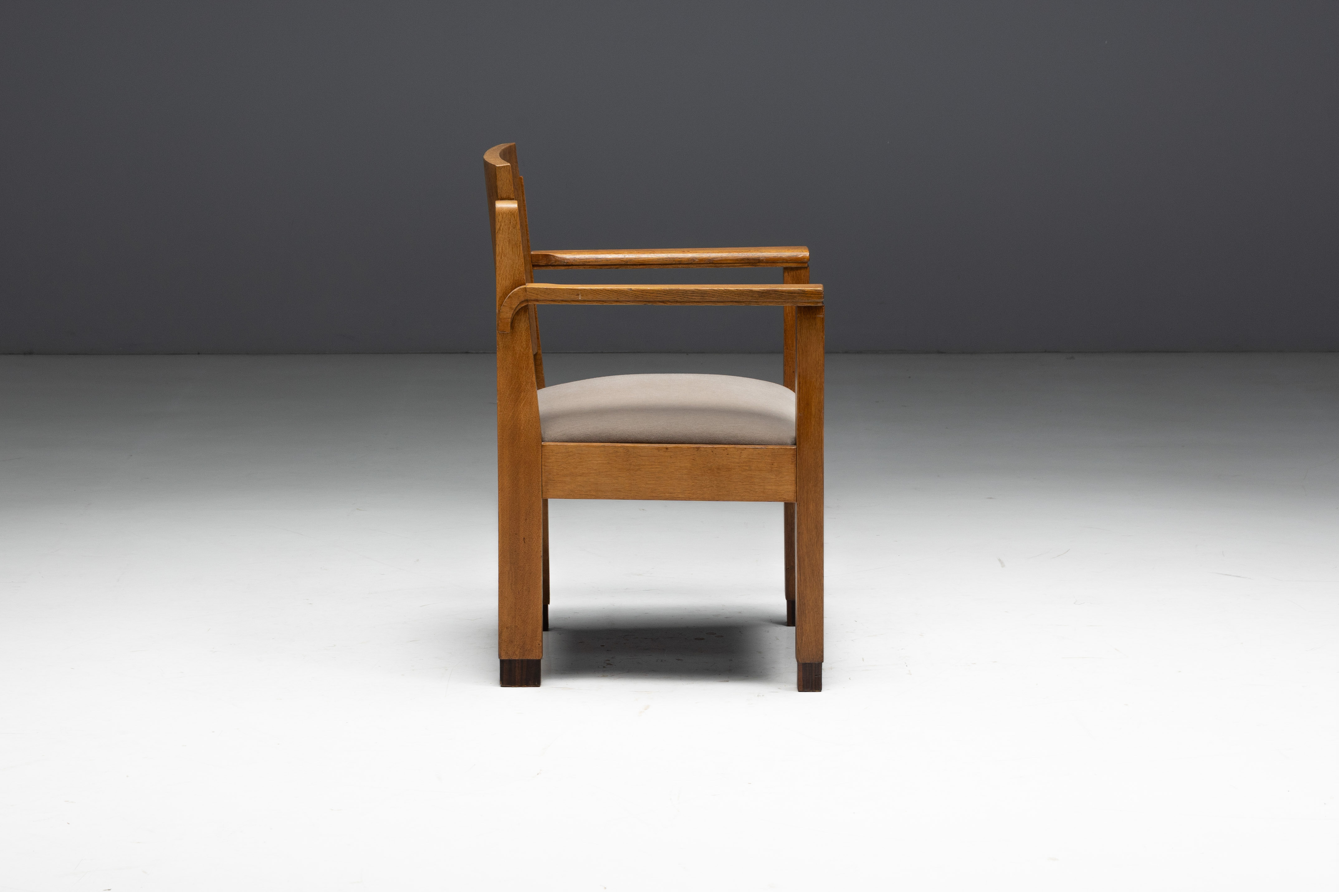 Amsterdam School Art Deco Oak Armchairs, Netherlands - 1920s