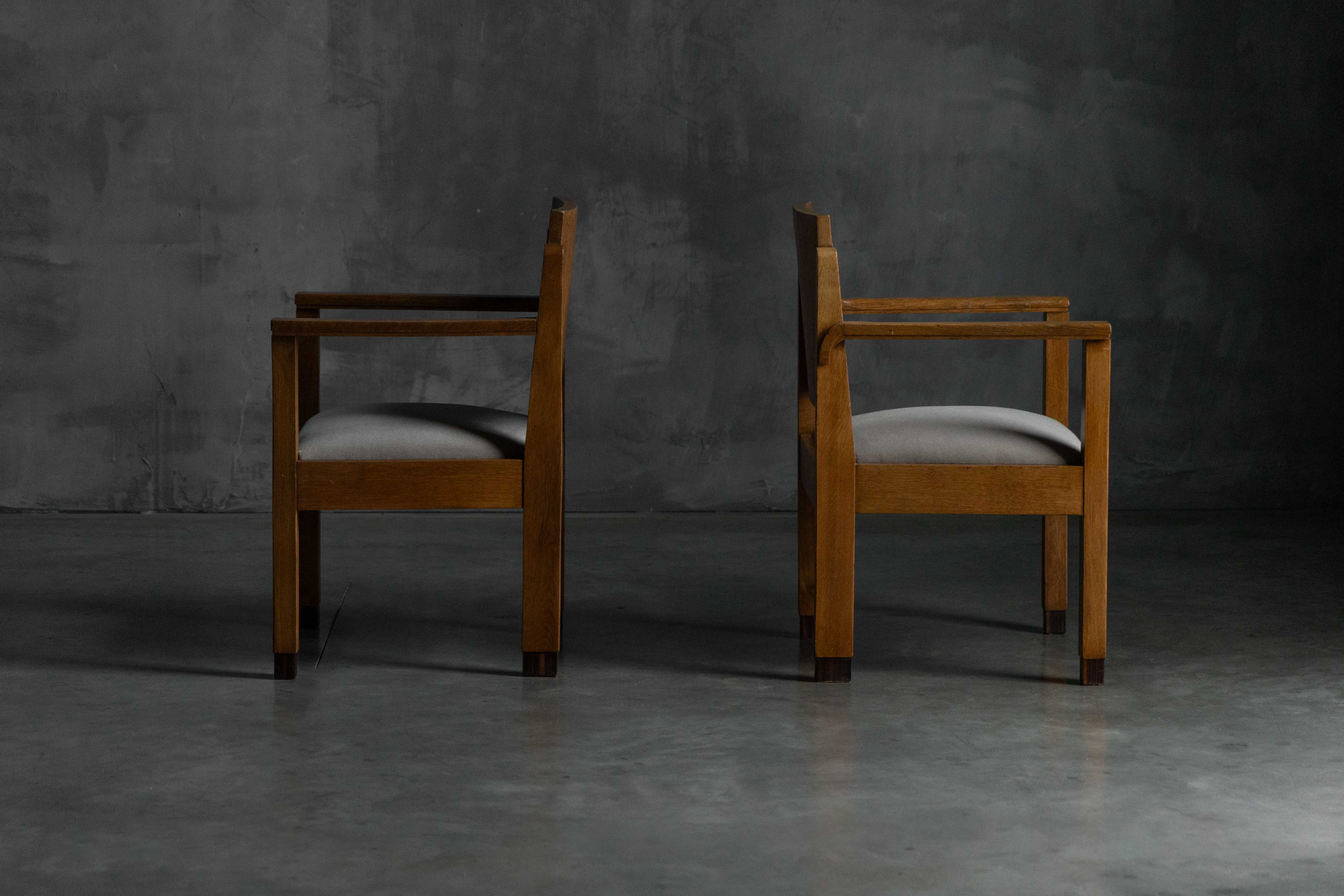 Amsterdam School Art Deco Oak Armchairs, Netherlands - 1920s