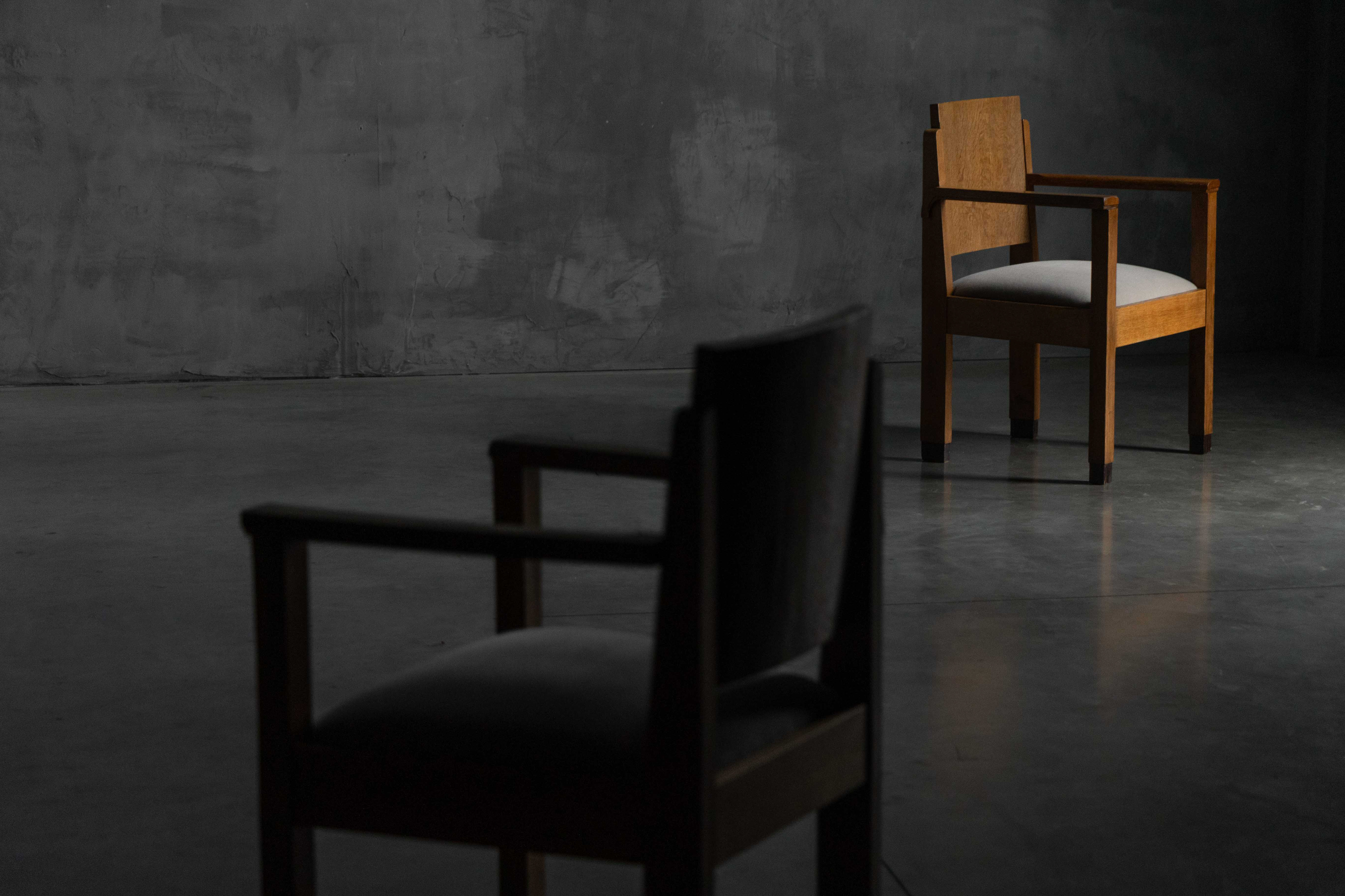 Amsterdam School Art Deco Oak Armchairs, Netherlands - 1920s
