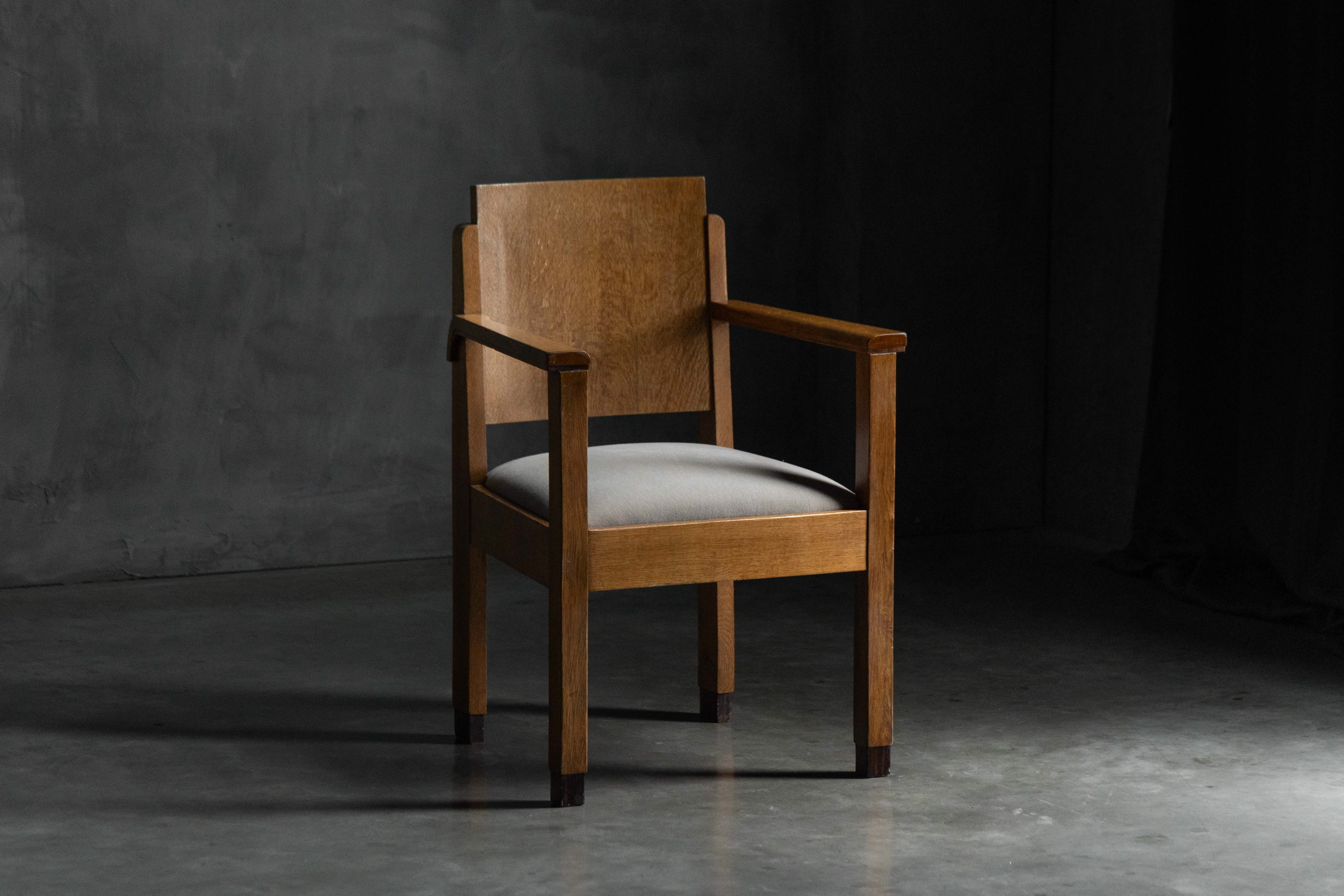 Amsterdam School Art Deco Oak Armchairs, Netherlands - 1920s
