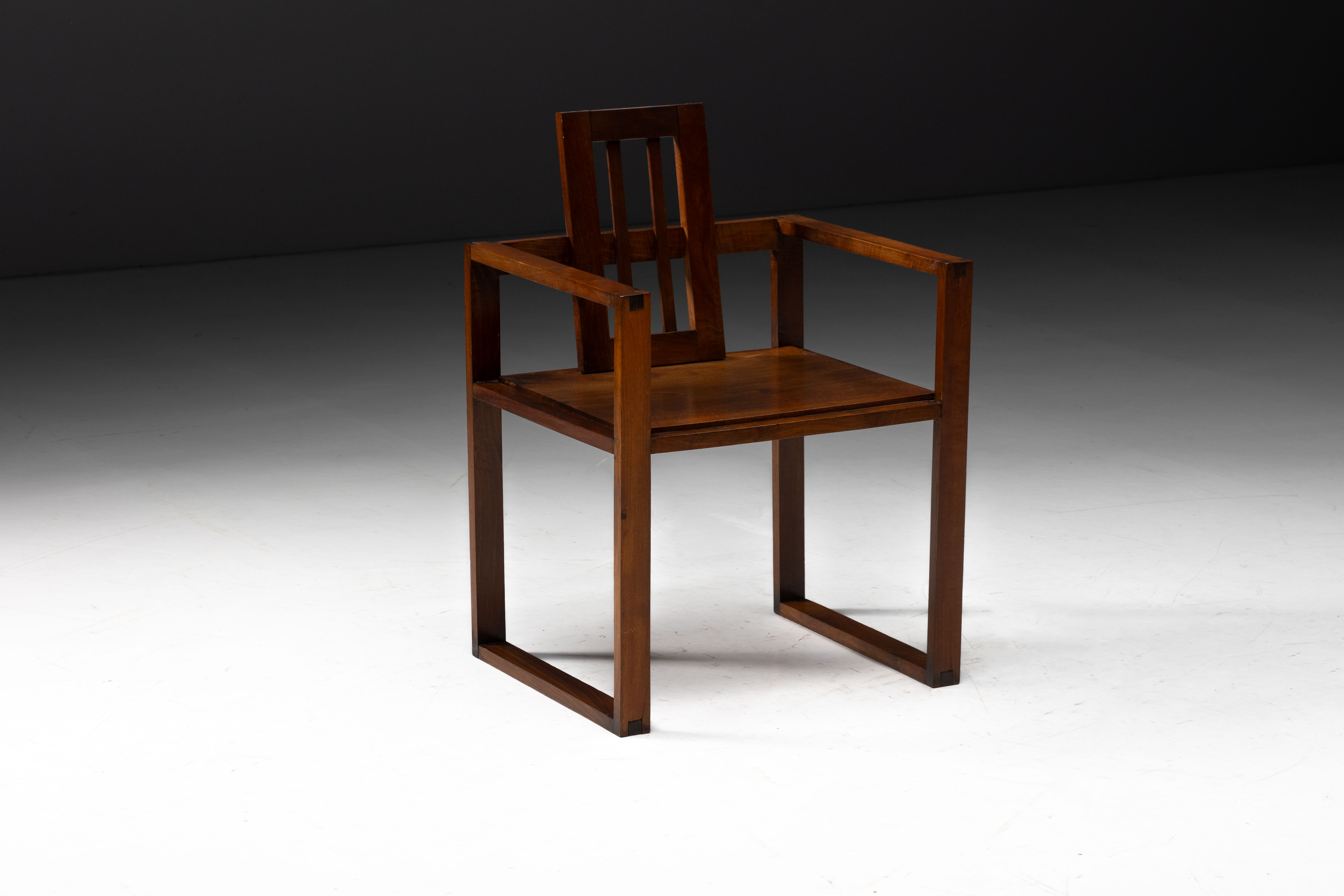 Pair of Rationalist Wooden Armchairs, Italy - 1930s