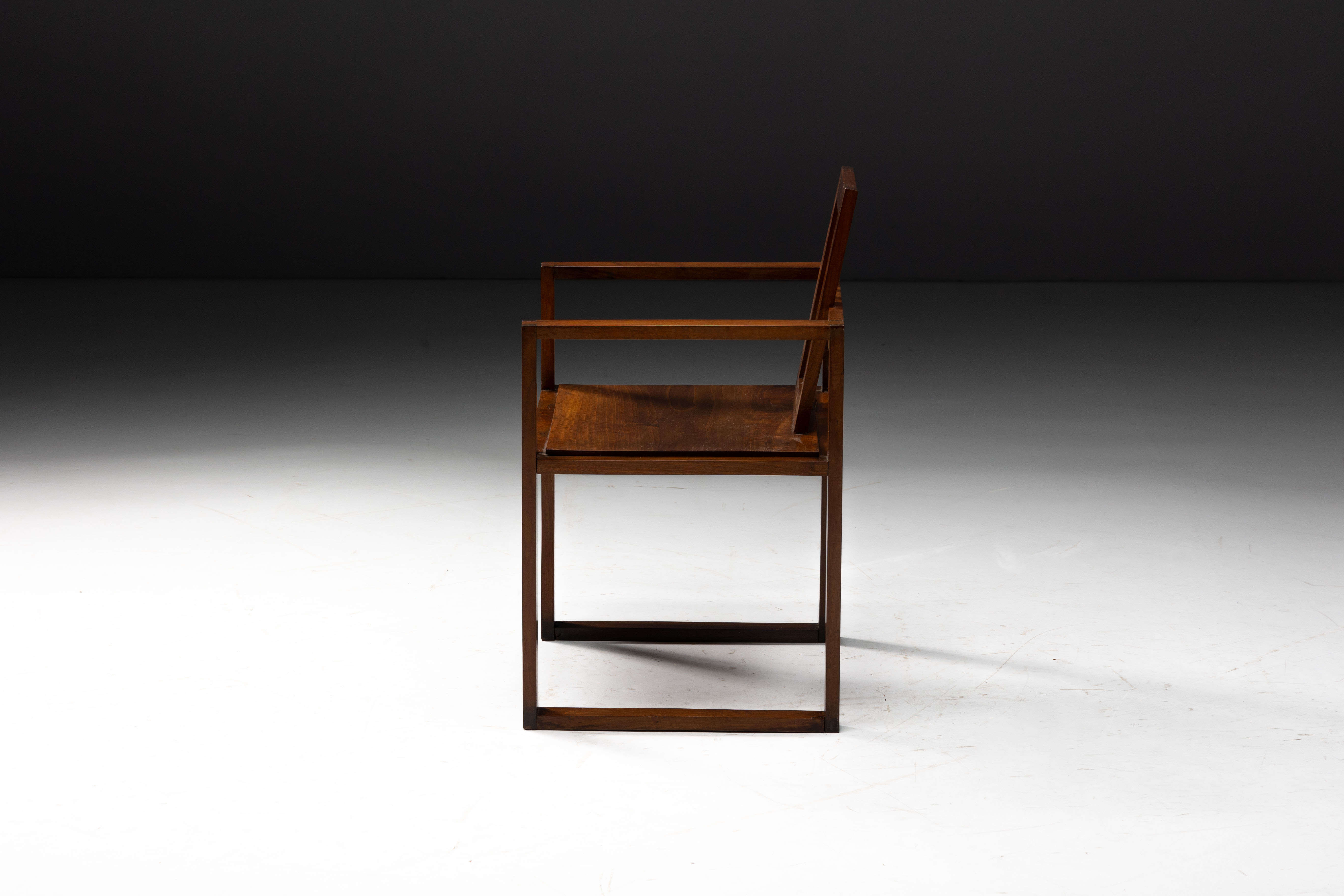Pair of Rationalist Wooden Armchairs, Italy - 1930s