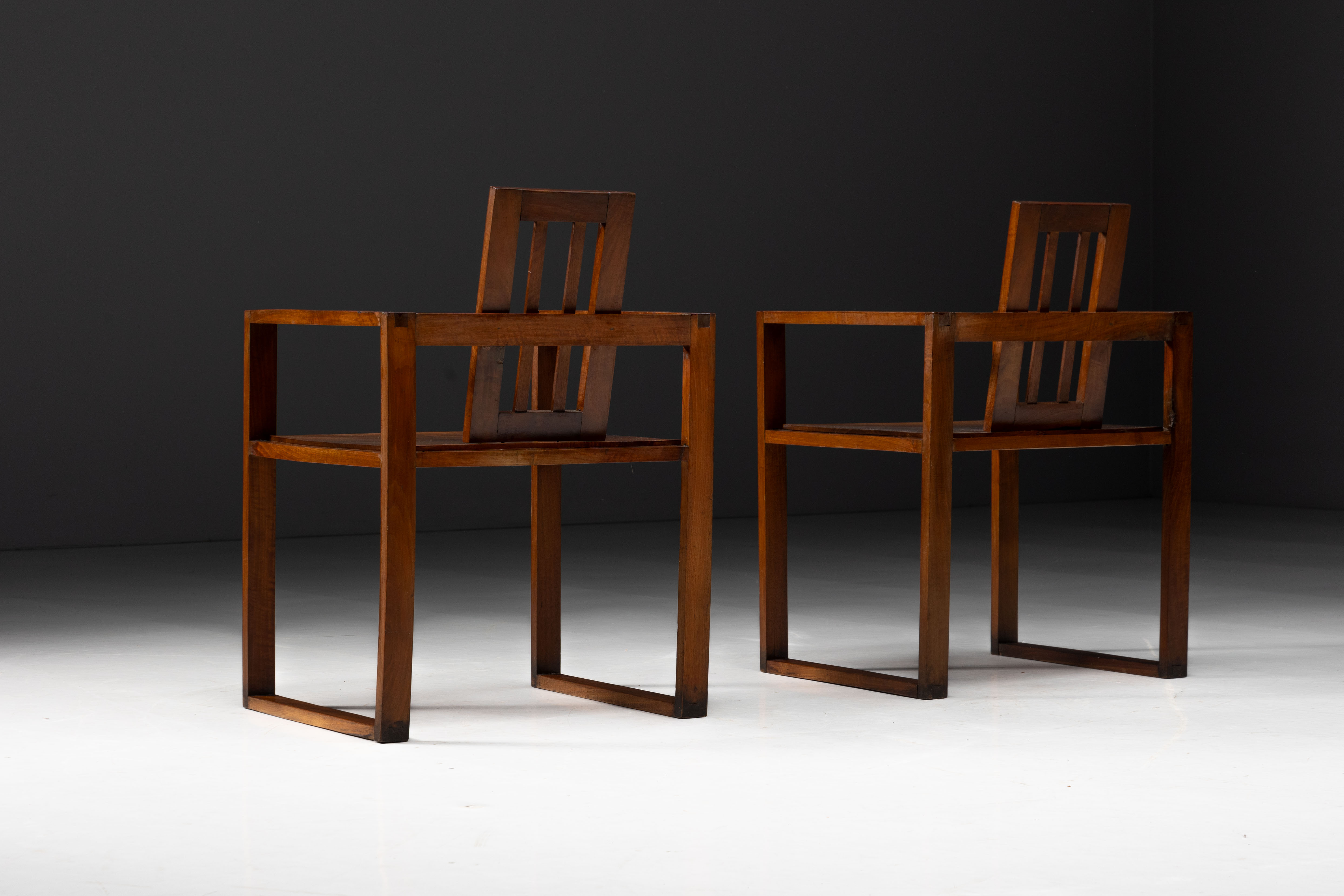 Pair of Rationalist Wooden Armchairs, Italy - 1930s