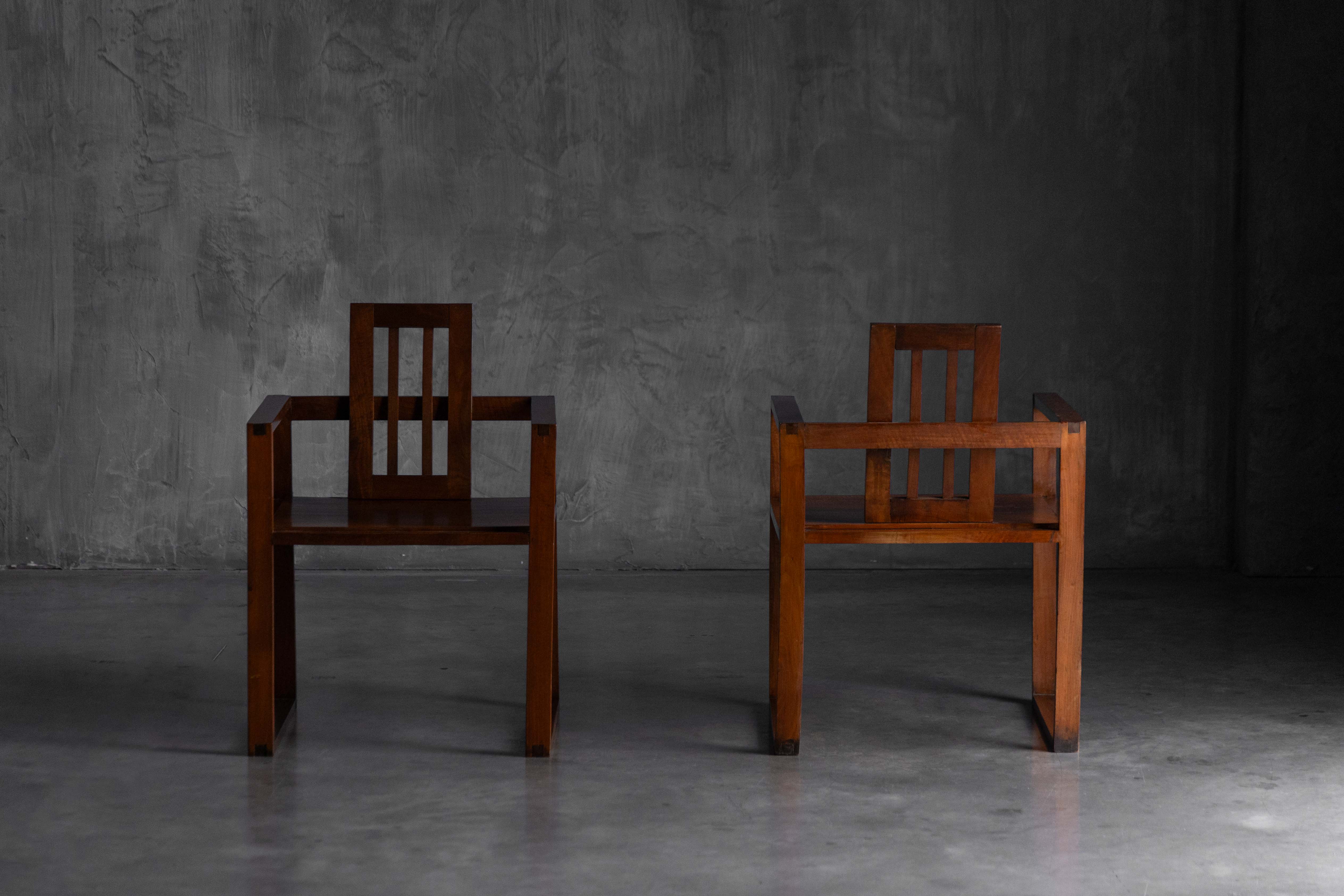 Pair of Rationalist Wooden Armchairs, Italy - 1930s