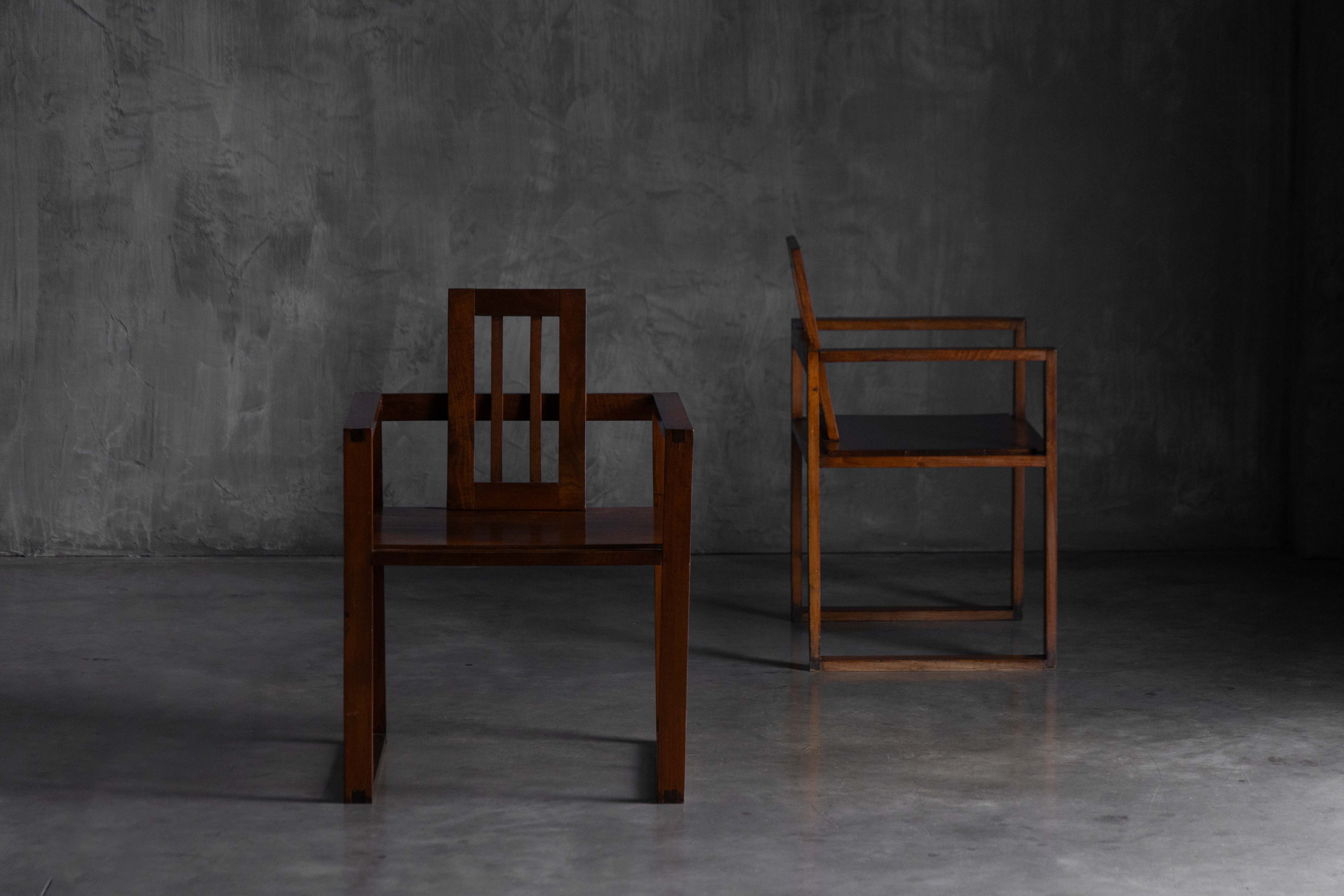 Pair of Rationalist Wooden Armchairs, Italy - 1930s