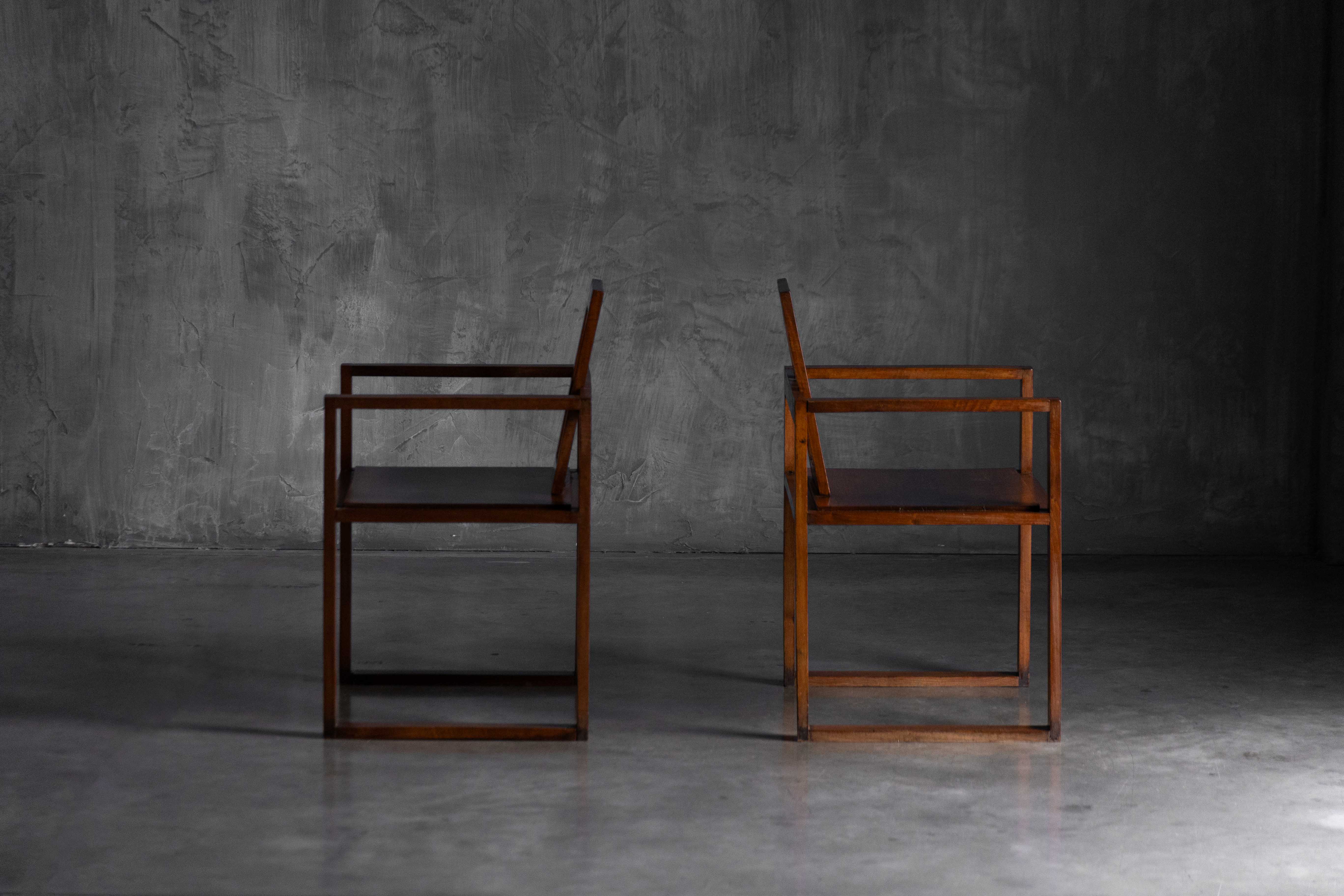 Pair of Rationalist Wooden Armchairs, Italy - 1930s