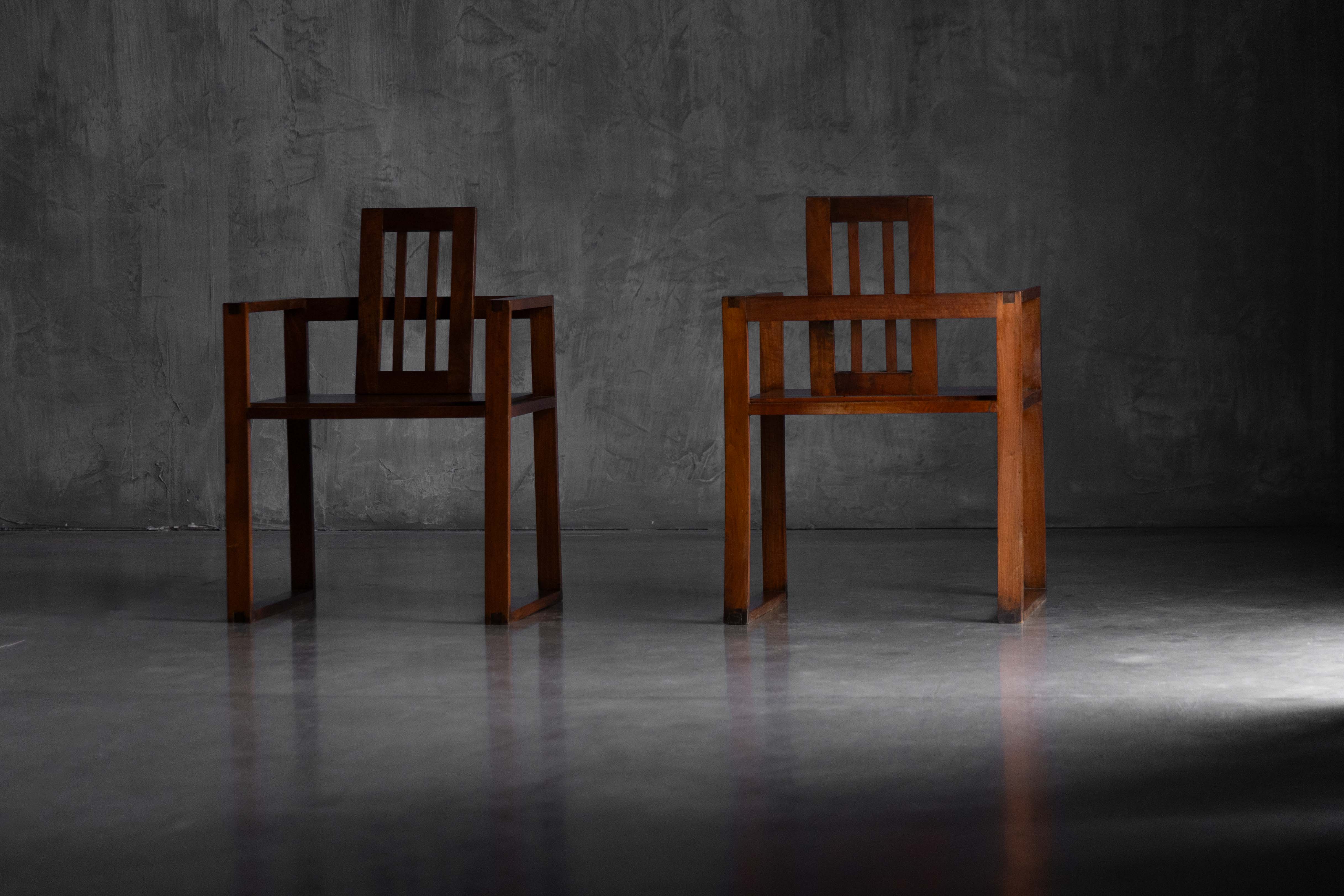 Pair of Rationalist Wooden Armchairs, Italy - 1930s