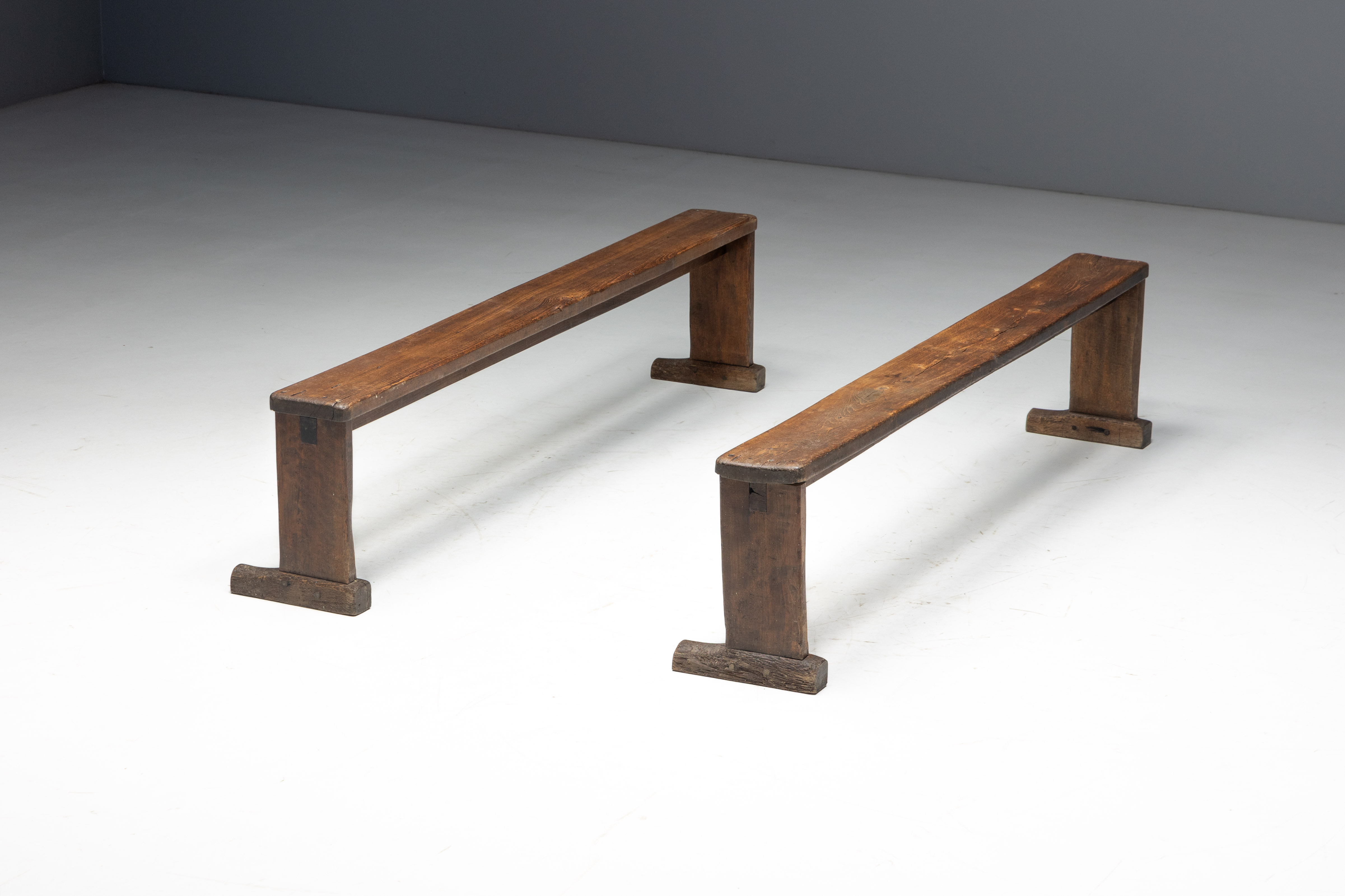 Pair of Vernacular Wooden Benches, Europe - 19th Century