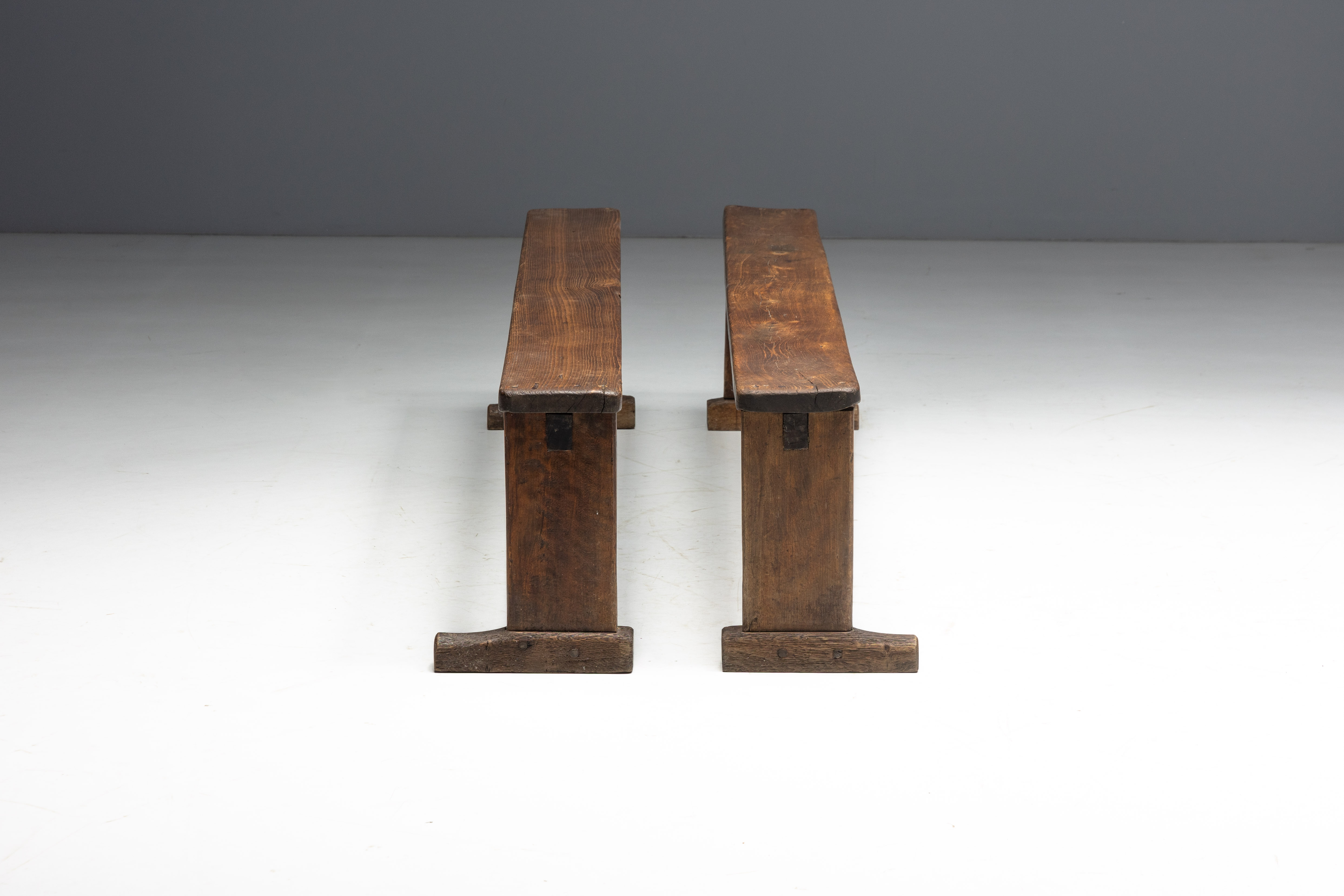 Pair of Vernacular Wooden Benches, Europe - 19th Century