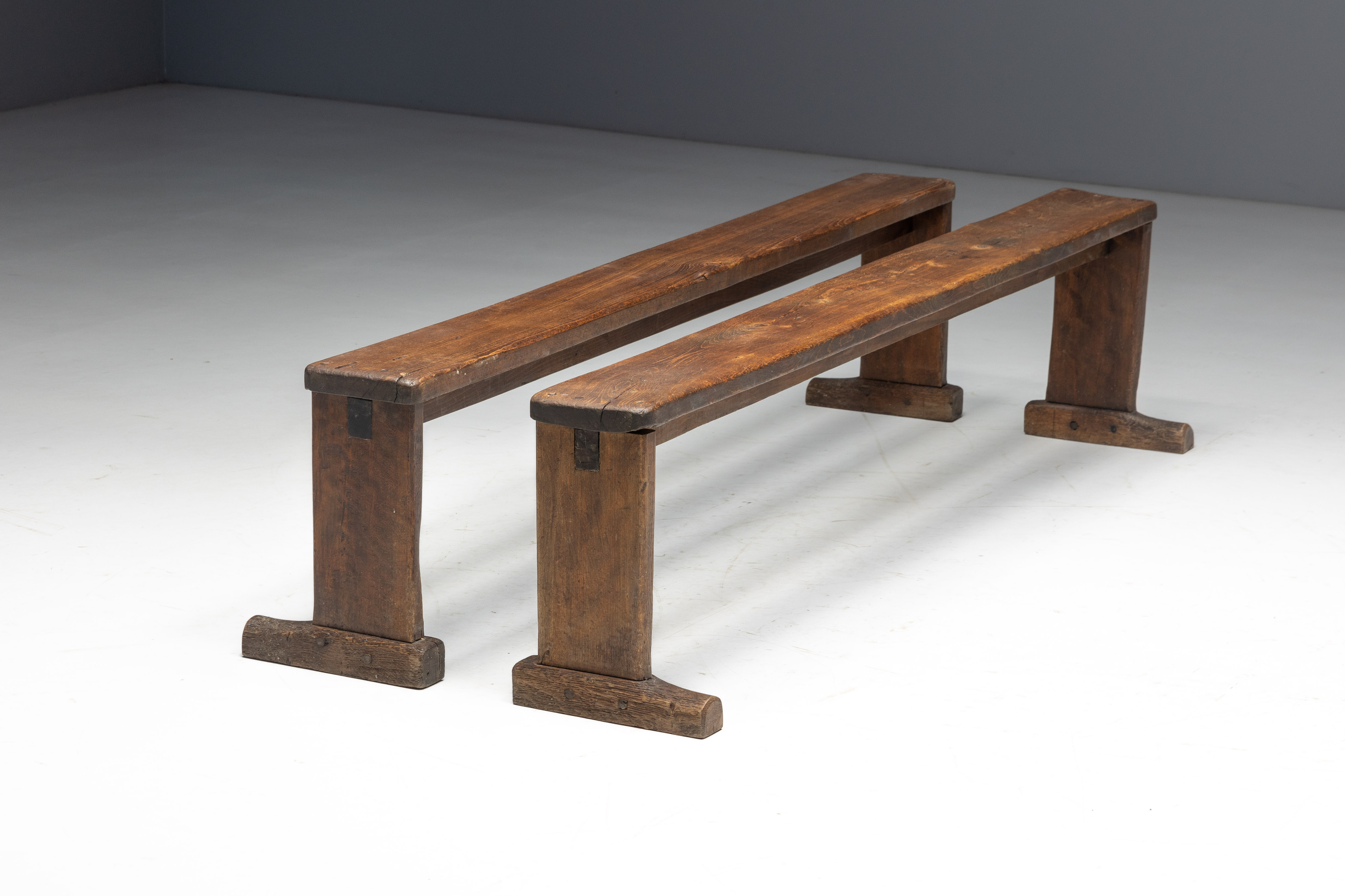 Pair of Vernacular Wooden Benches, Europe - 19th Century