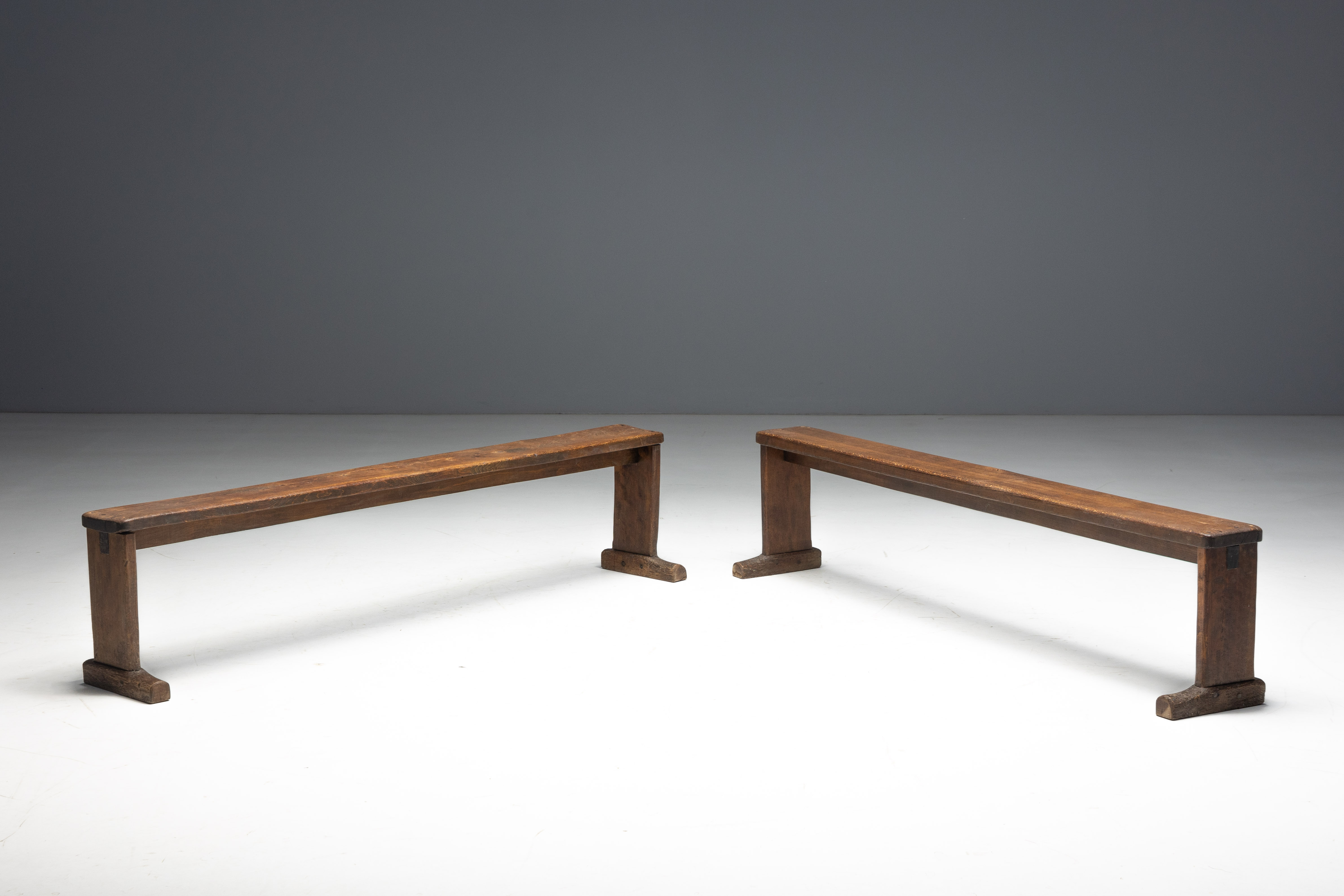 Pair of Vernacular Wooden Benches, Europe - 19th Century