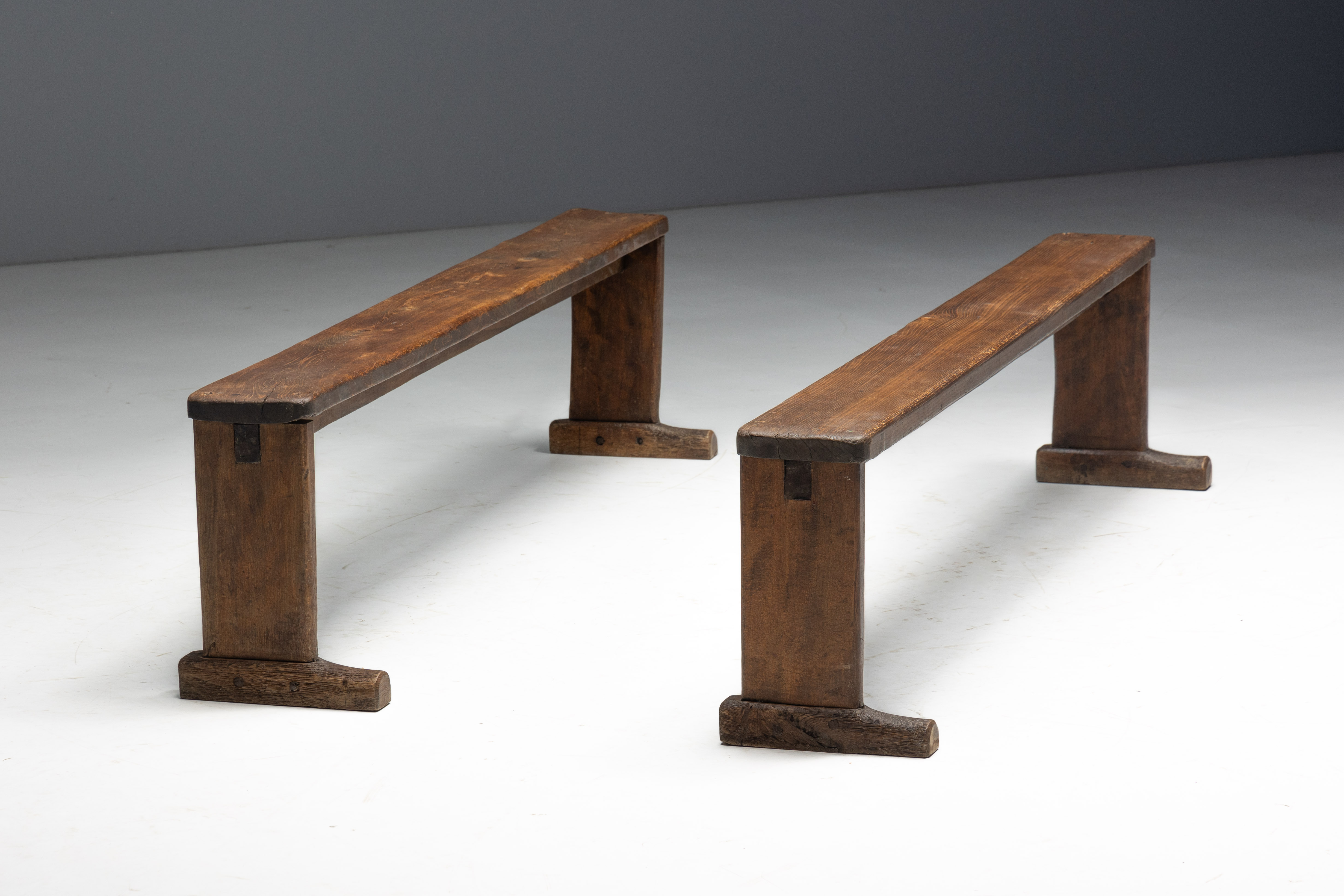 Pair of Vernacular Wooden Benches, Europe - 19th Century