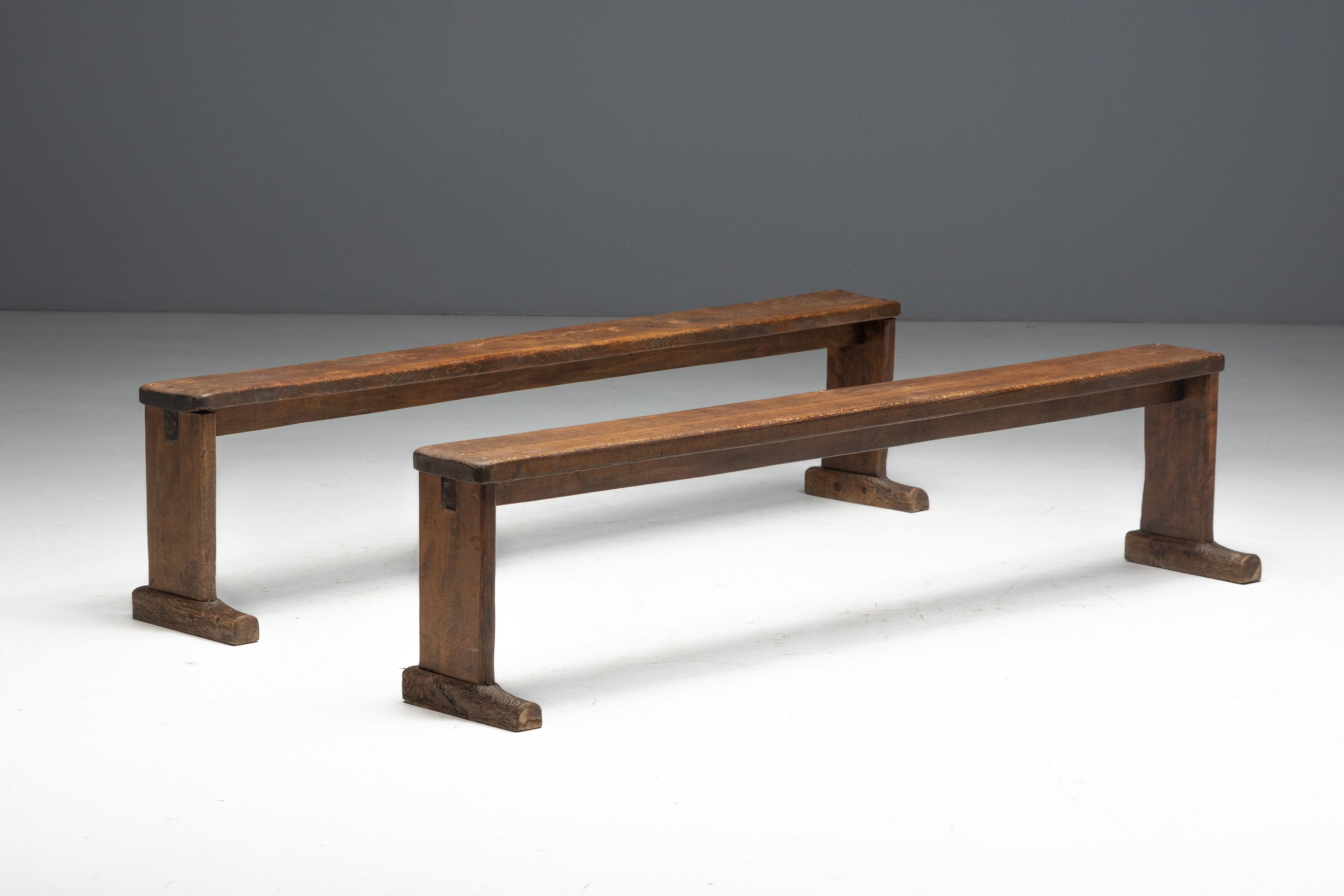 Pair of Vernacular Wooden Benches, Europe - 19th Century