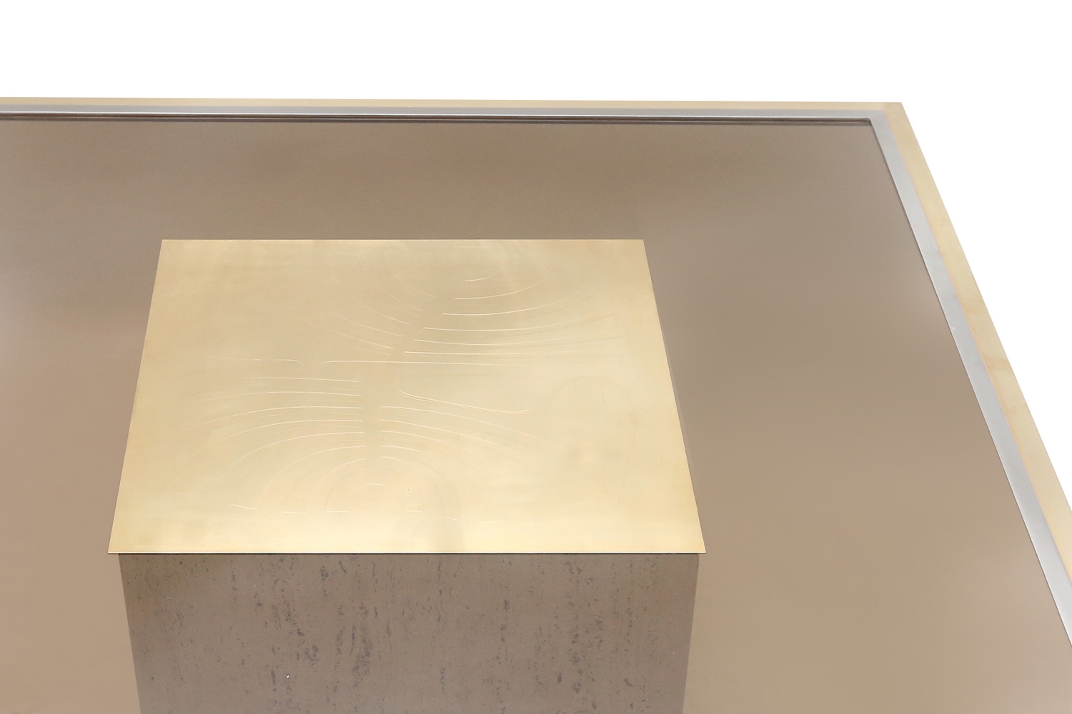 Travertine & Brass Etched Coffee Table, Roger Vanhevel - 1970s