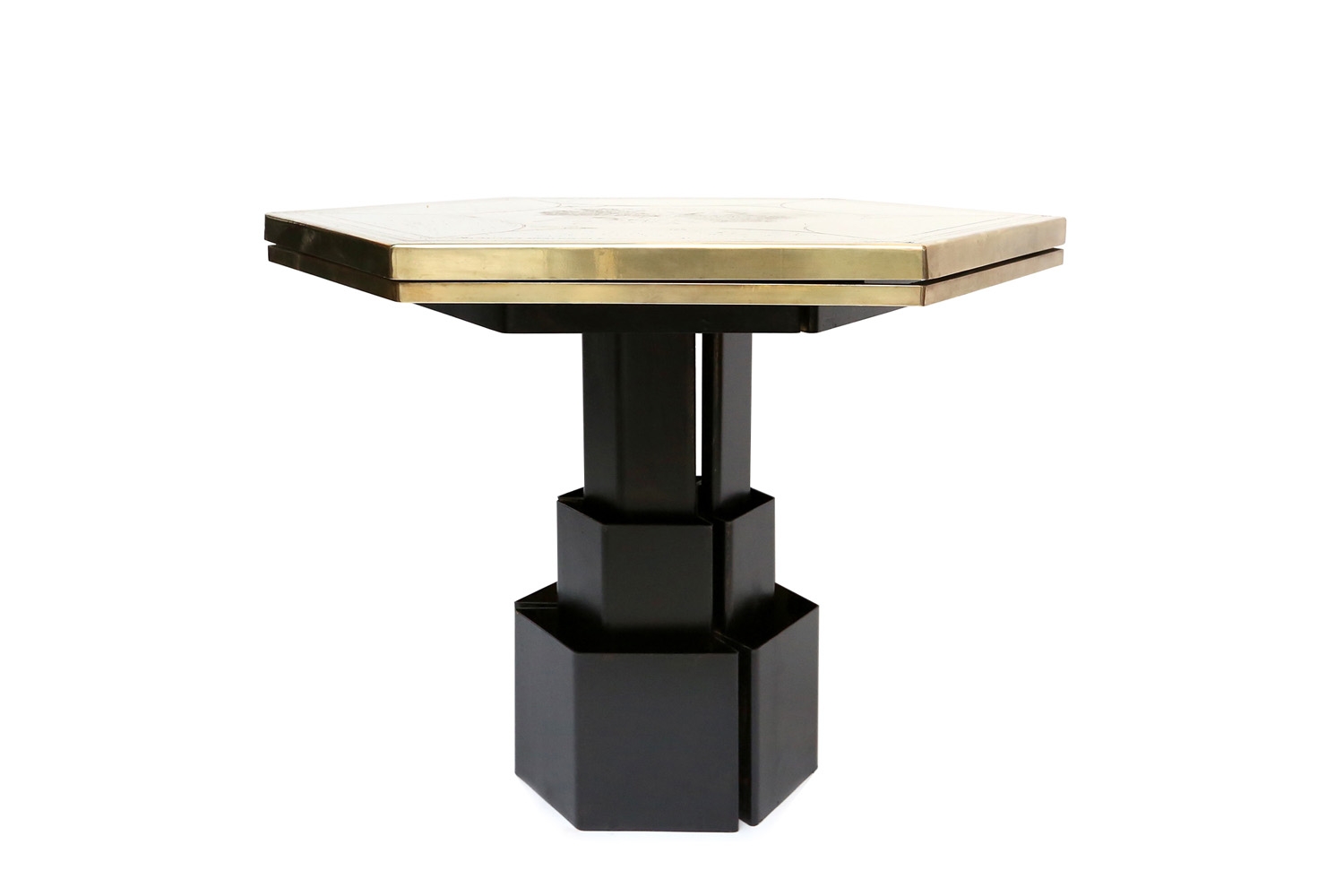 Brass Etched Hexagonal Table, Christian Heckscher - 1980s