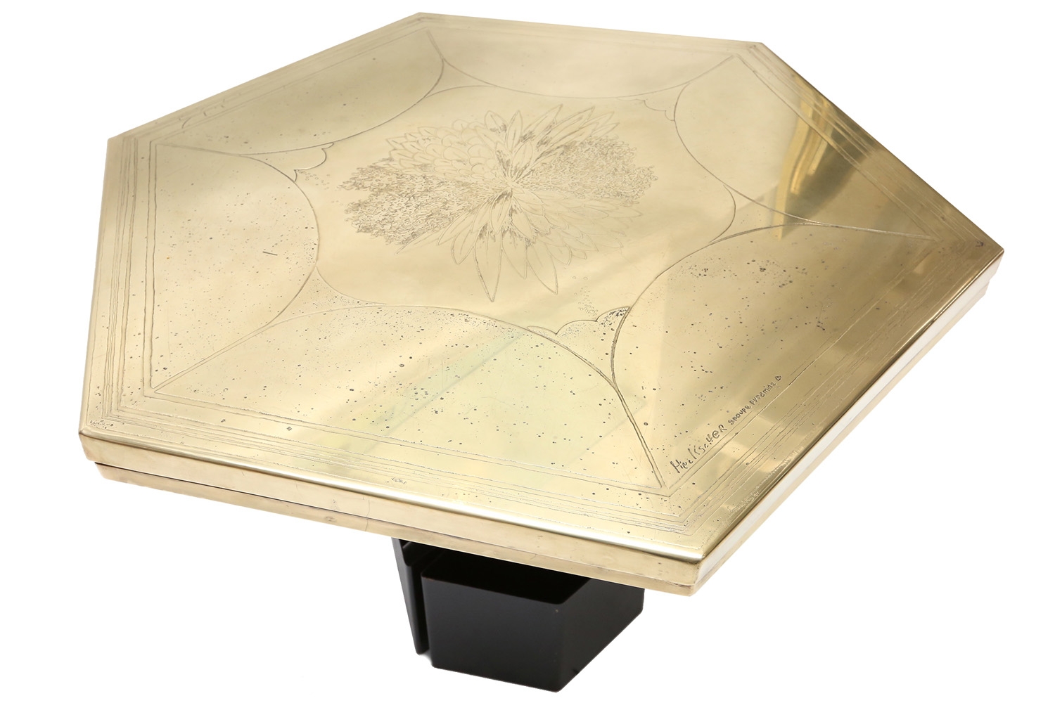Brass Etched Hexagonal Table, Christian Heckscher - 1980s
