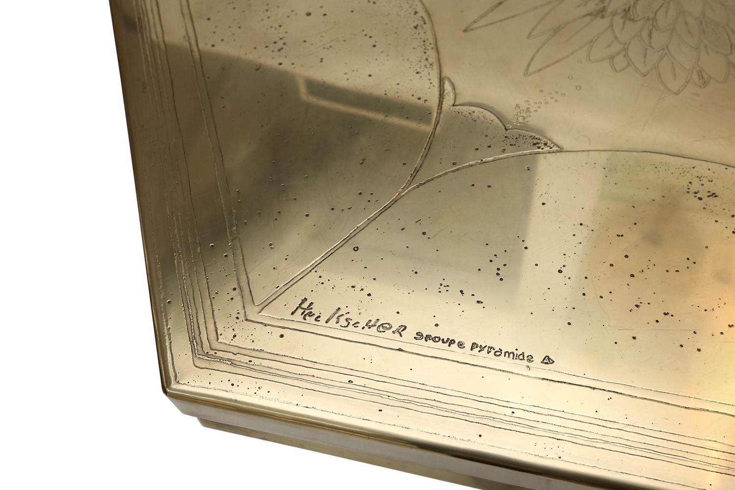 Brass Etched Hexagonal Table, Christian Heckscher - 1980s