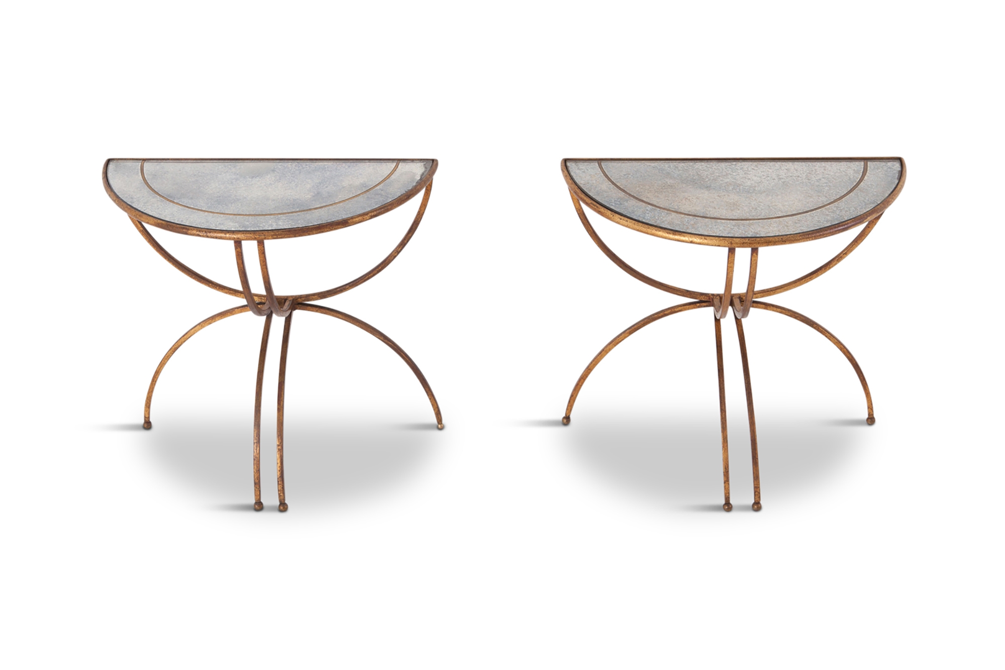 Maison Baguès Demi-Lune Sidetables with Mirrored Glass Tops - 1950s