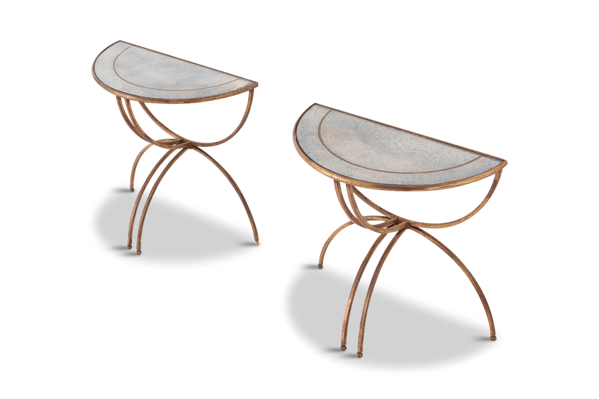 Maison Baguès Demi-Lune Sidetables with Mirrored Glass Tops - 1950s