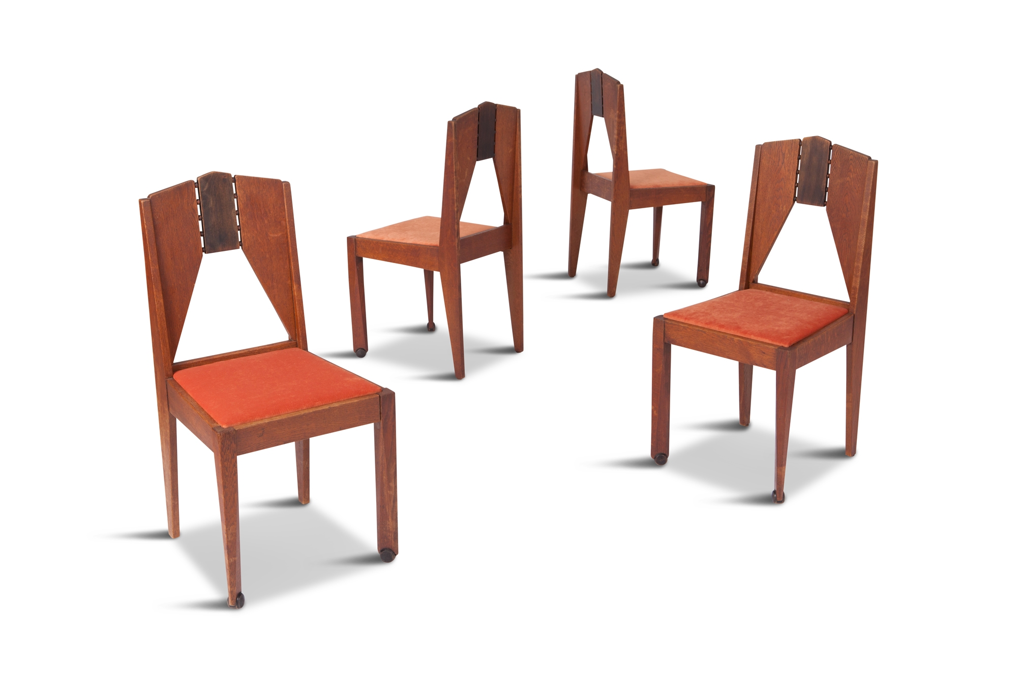 Amsterdamse School Dining Chairs in Skin Velvet - 1930s