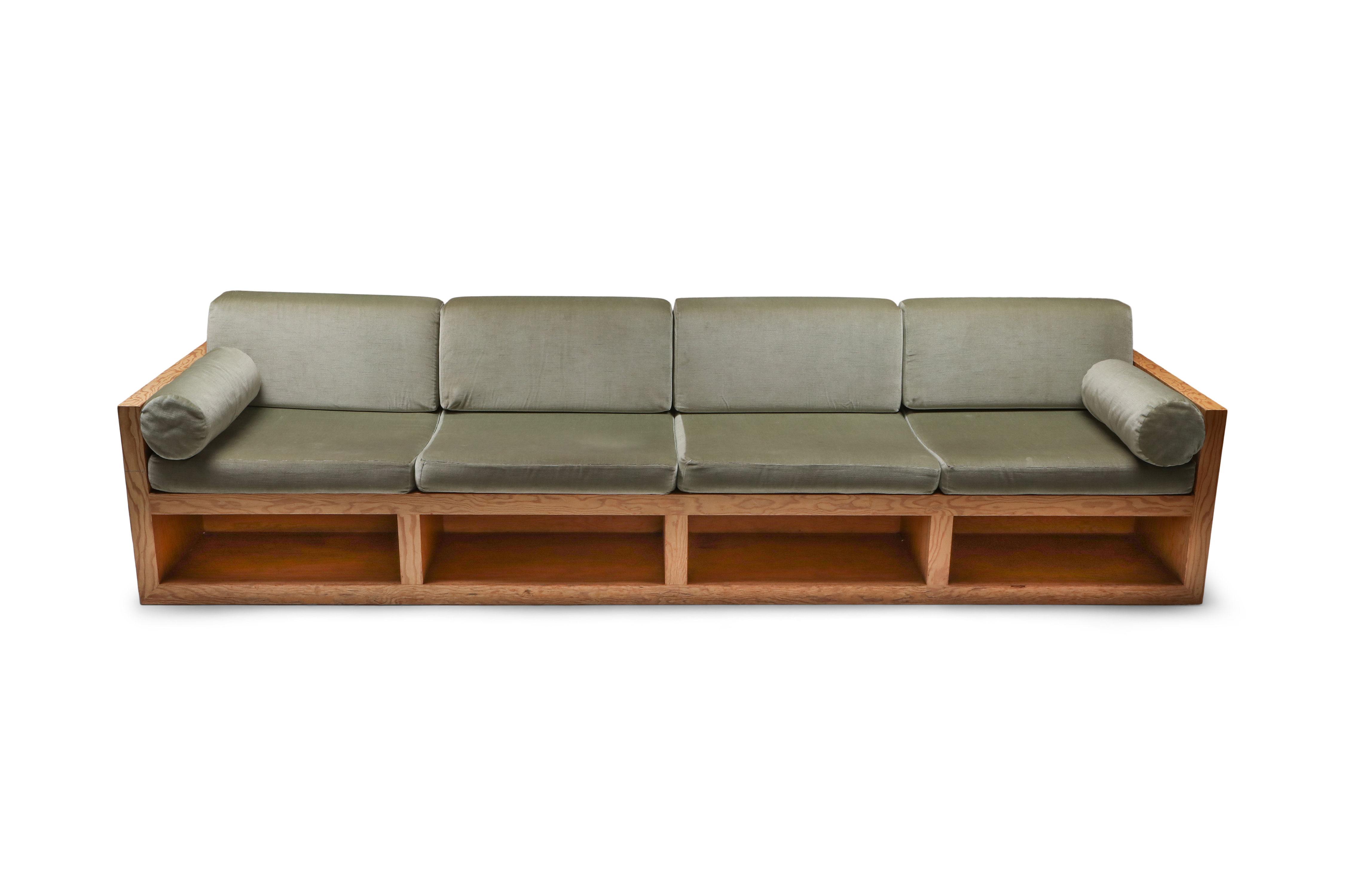 Mid-century modern sofa in pitch pine and velvet - 1960's