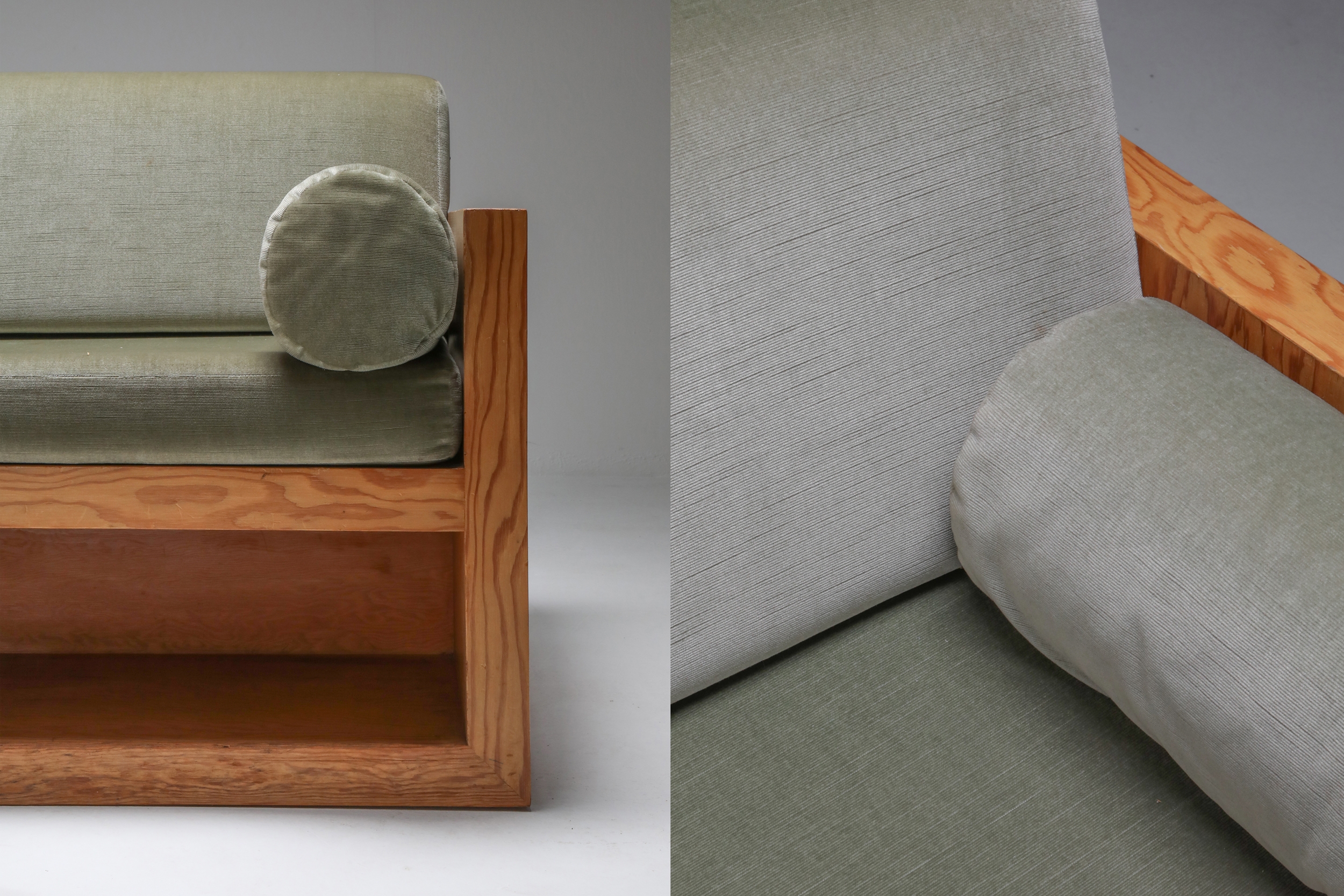 Mid-century modern sofa in pitch pine and velvet - 1960's