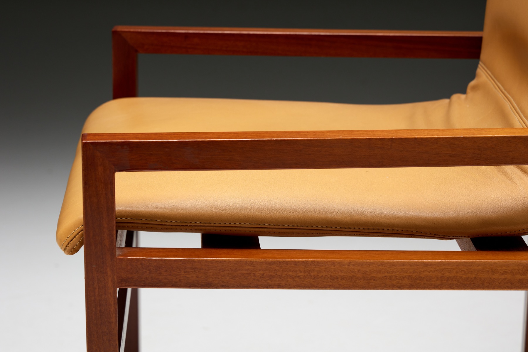 Low Arm Dining Chairs in Natural Leather by Pierre Balmain, France - 1980s
