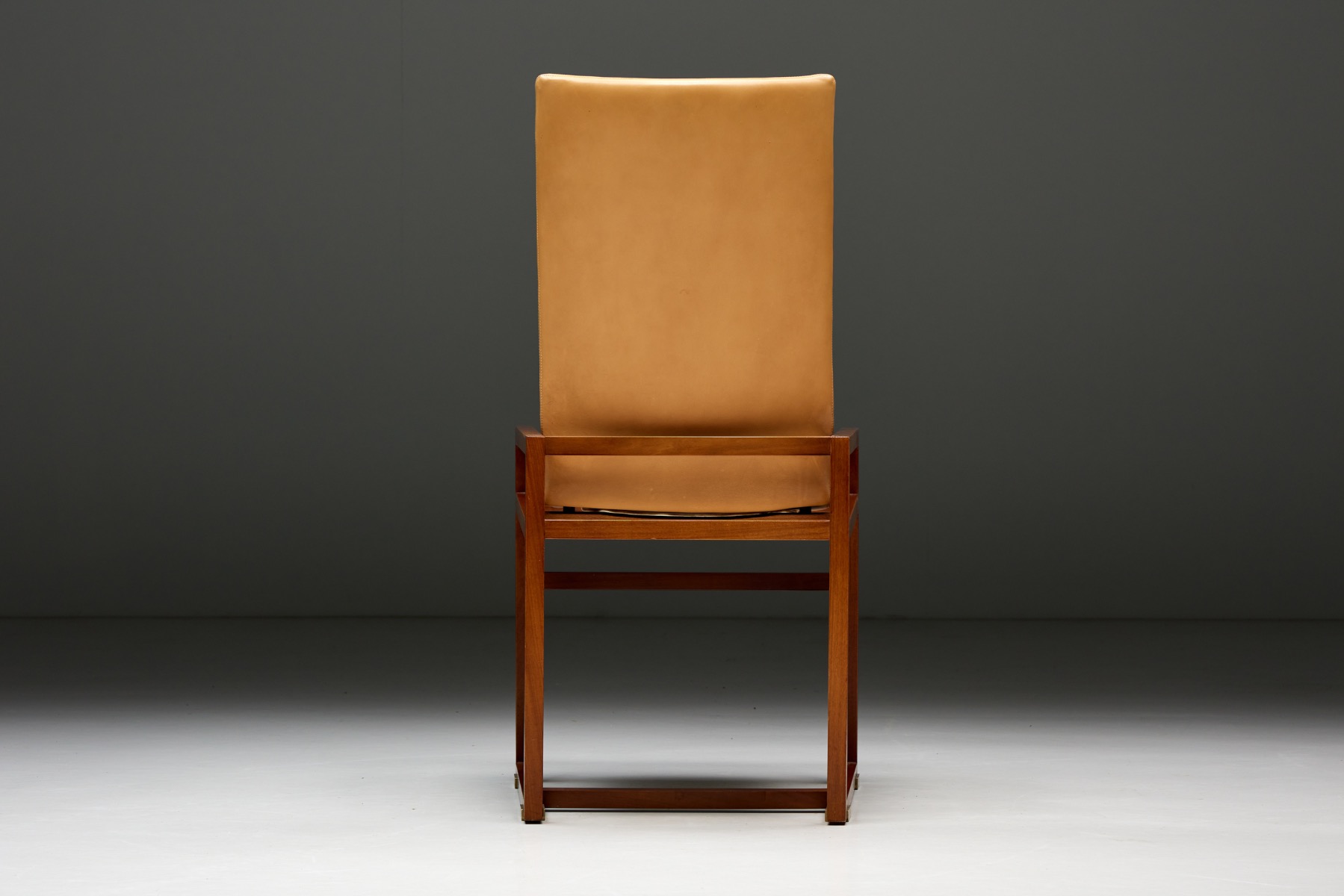 Low Arm Dining Chairs in Natural Leather by Pierre Balmain, France - 1980s