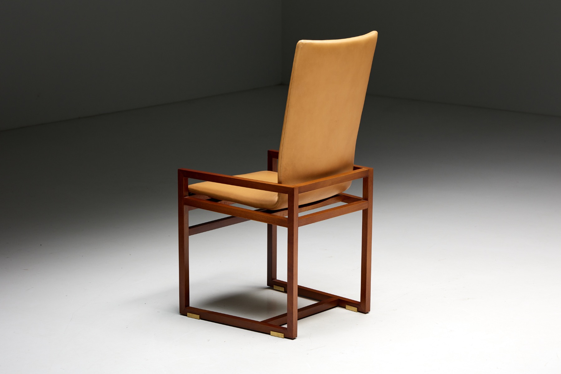 Low Arm Dining Chairs in Natural Leather by Pierre Balmain, France - 1980s