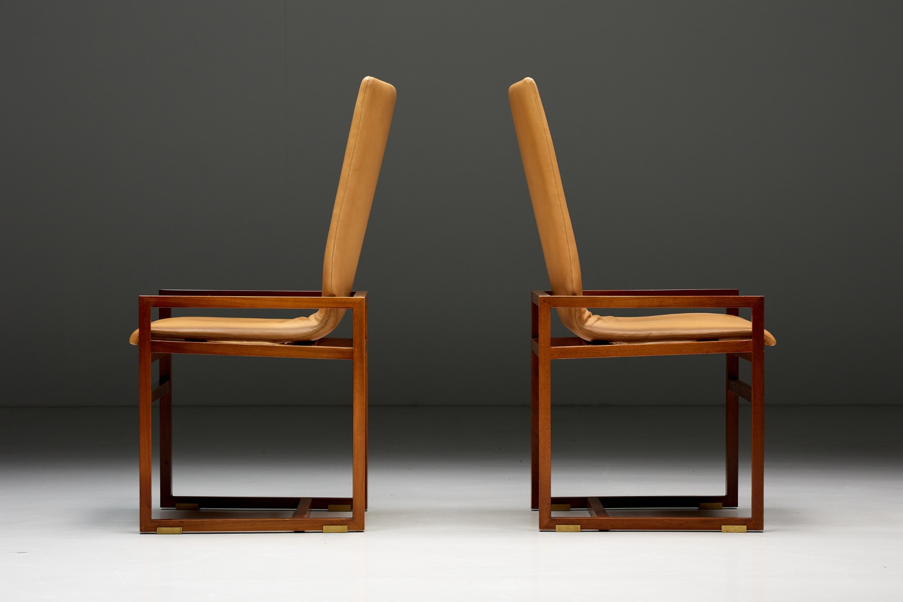 Low Arm Dining Chairs in Natural Leather by Pierre Balmain, France - 1980s