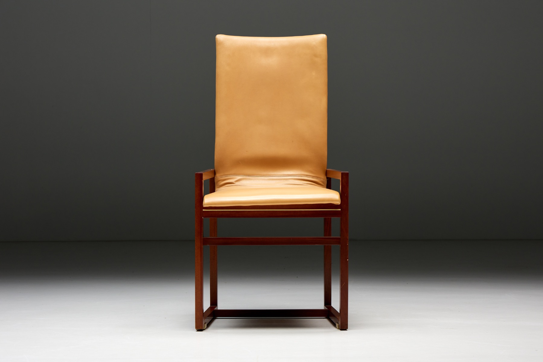 Low Arm Dining Chairs in Natural Leather by Pierre Balmain, France - 1980s