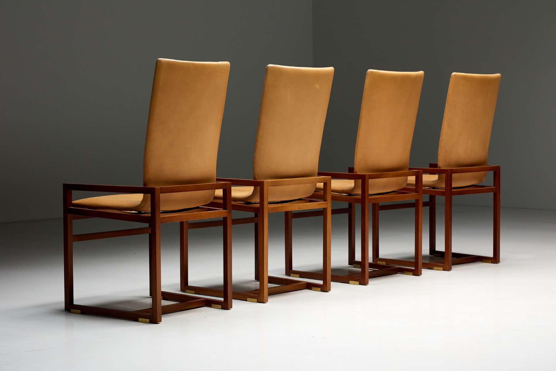 Low Arm Dining Chairs in Natural Leather by Pierre Balmain, France - 1980s