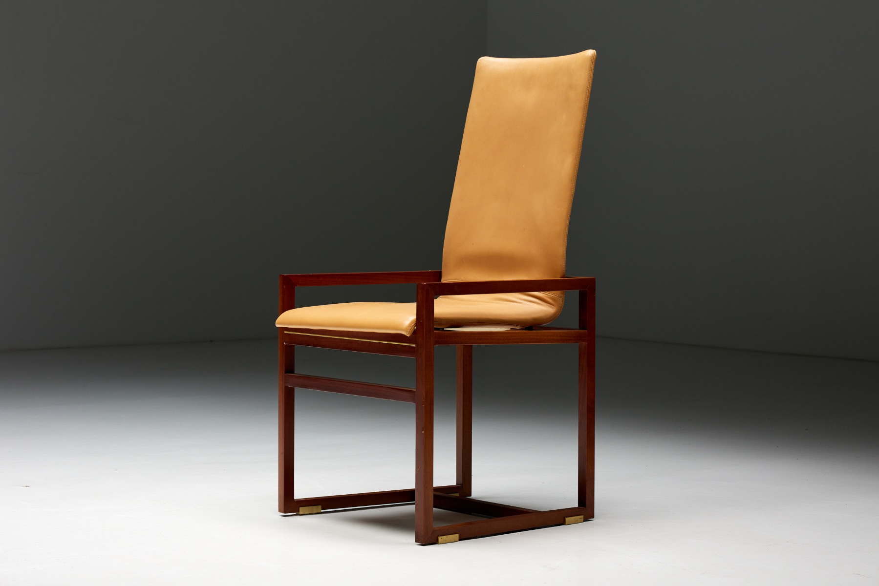 Low Arm Dining Chairs in Natural Leather by Pierre Balmain, France - 1980s