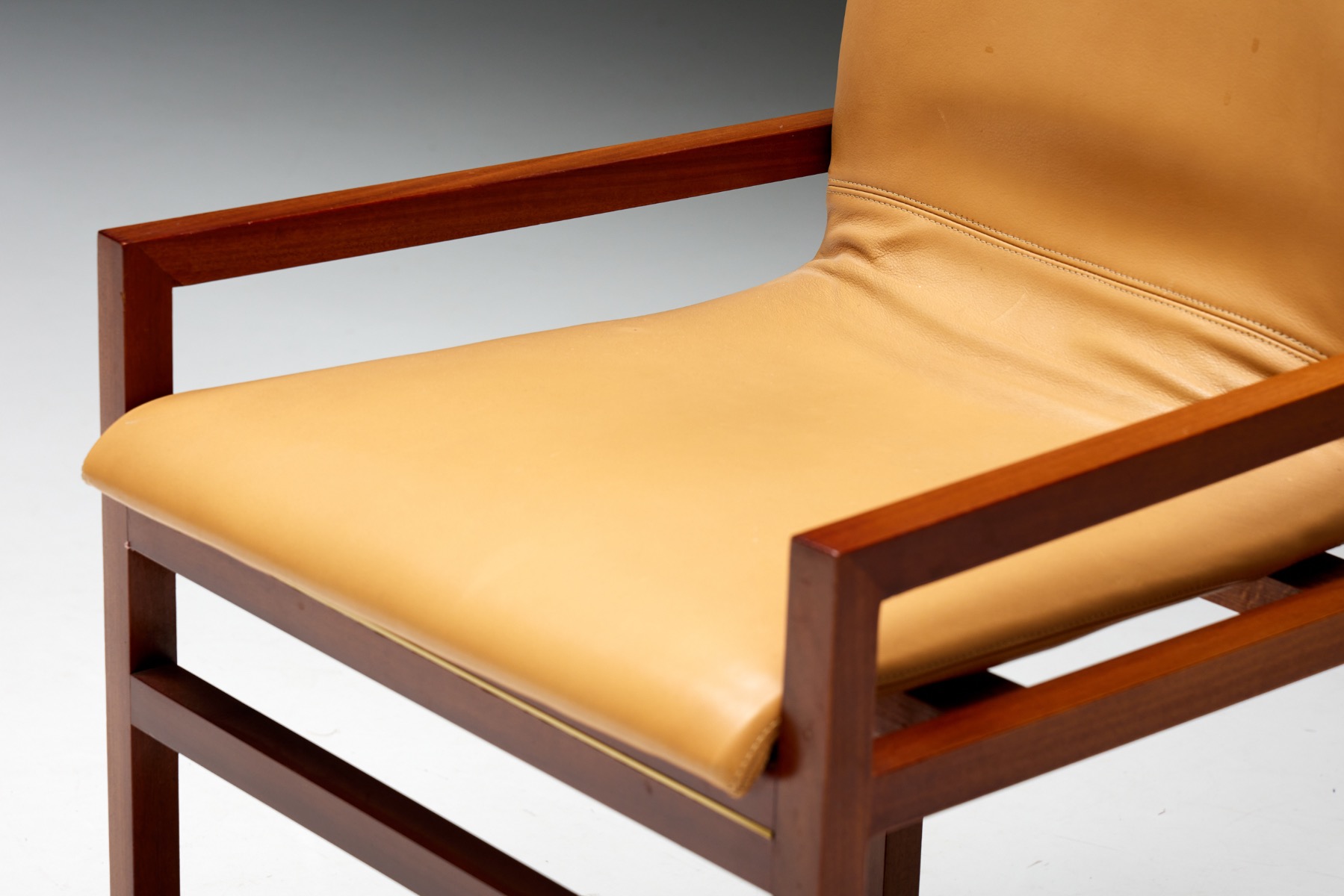 Low Arm Dining Chairs in Natural Leather by Pierre Balmain, France - 1980s
