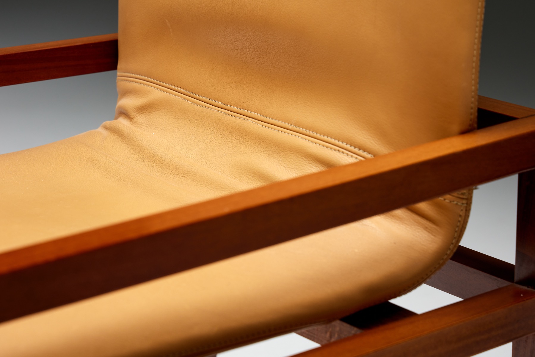 Low Arm Dining Chairs in Natural Leather by Pierre Balmain, France - 1980s