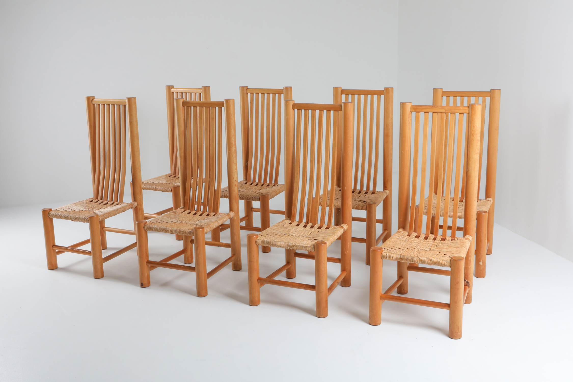 Naturalist Solid Elm Dining Room Chairs In The Style of Pierre Chapo - 1960s