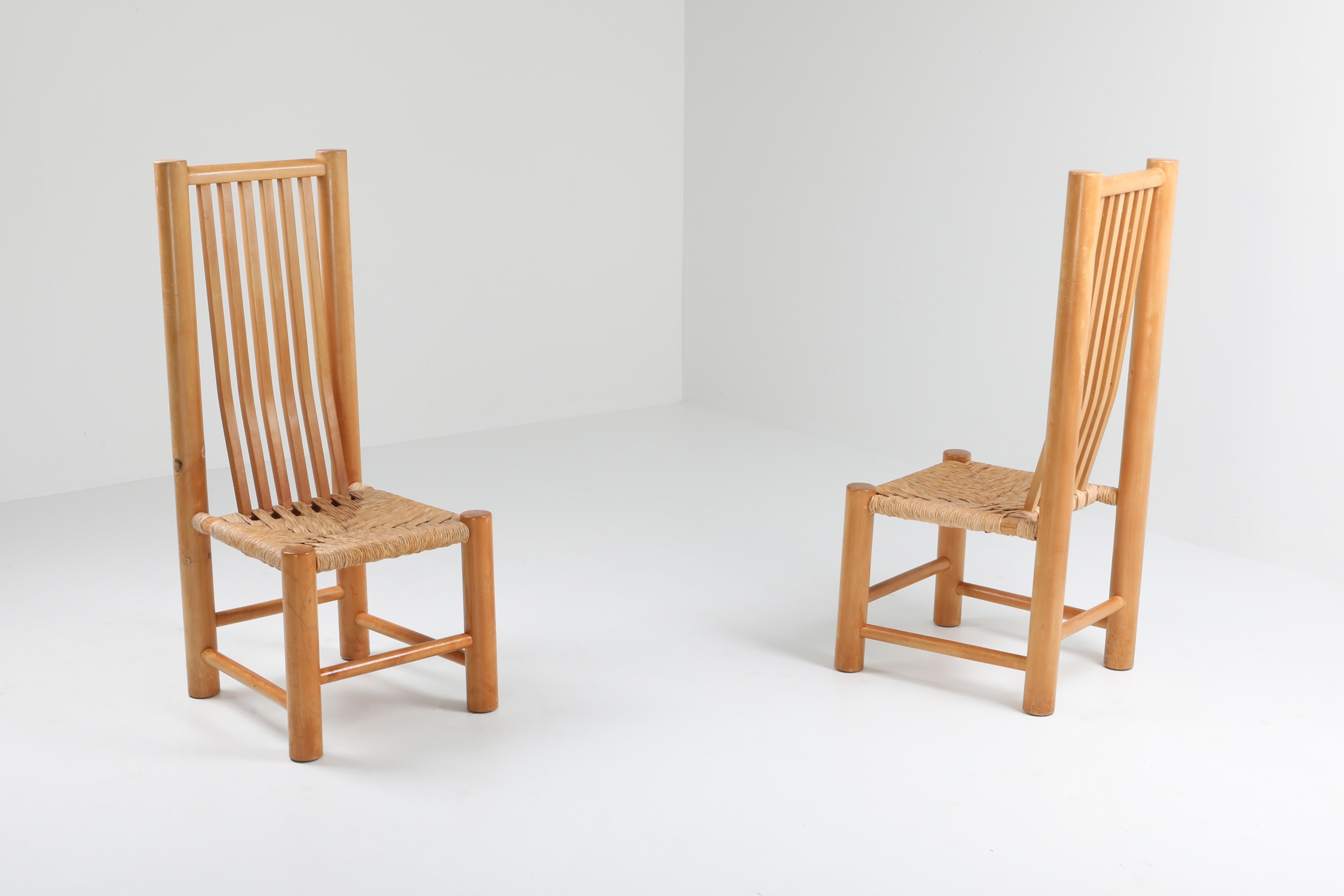Naturalist Solid Elm Dining Room Chairs In The Style of Pierre Chapo - 1960s